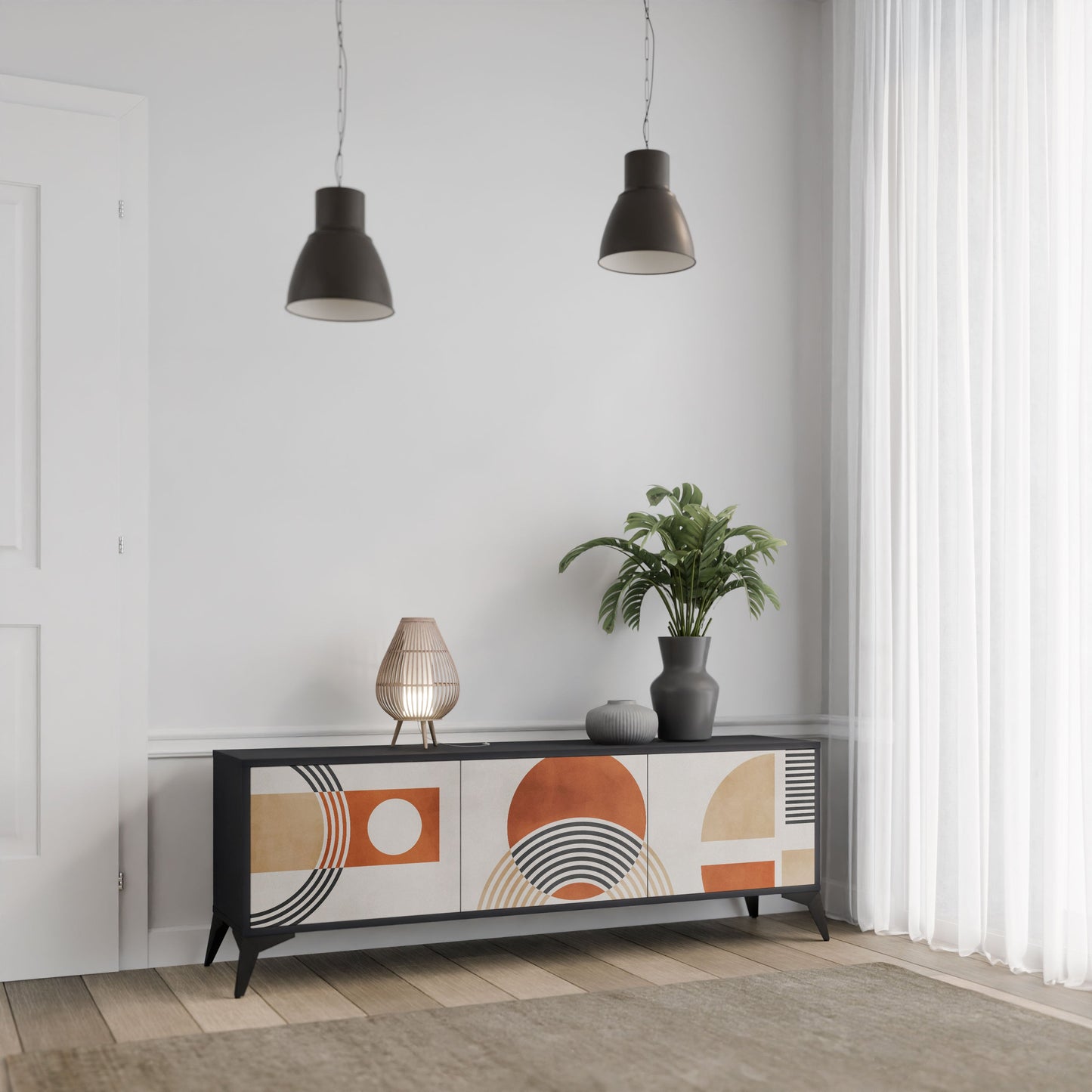 SPACE AROUND 3-Door TV Stand in Black Finish