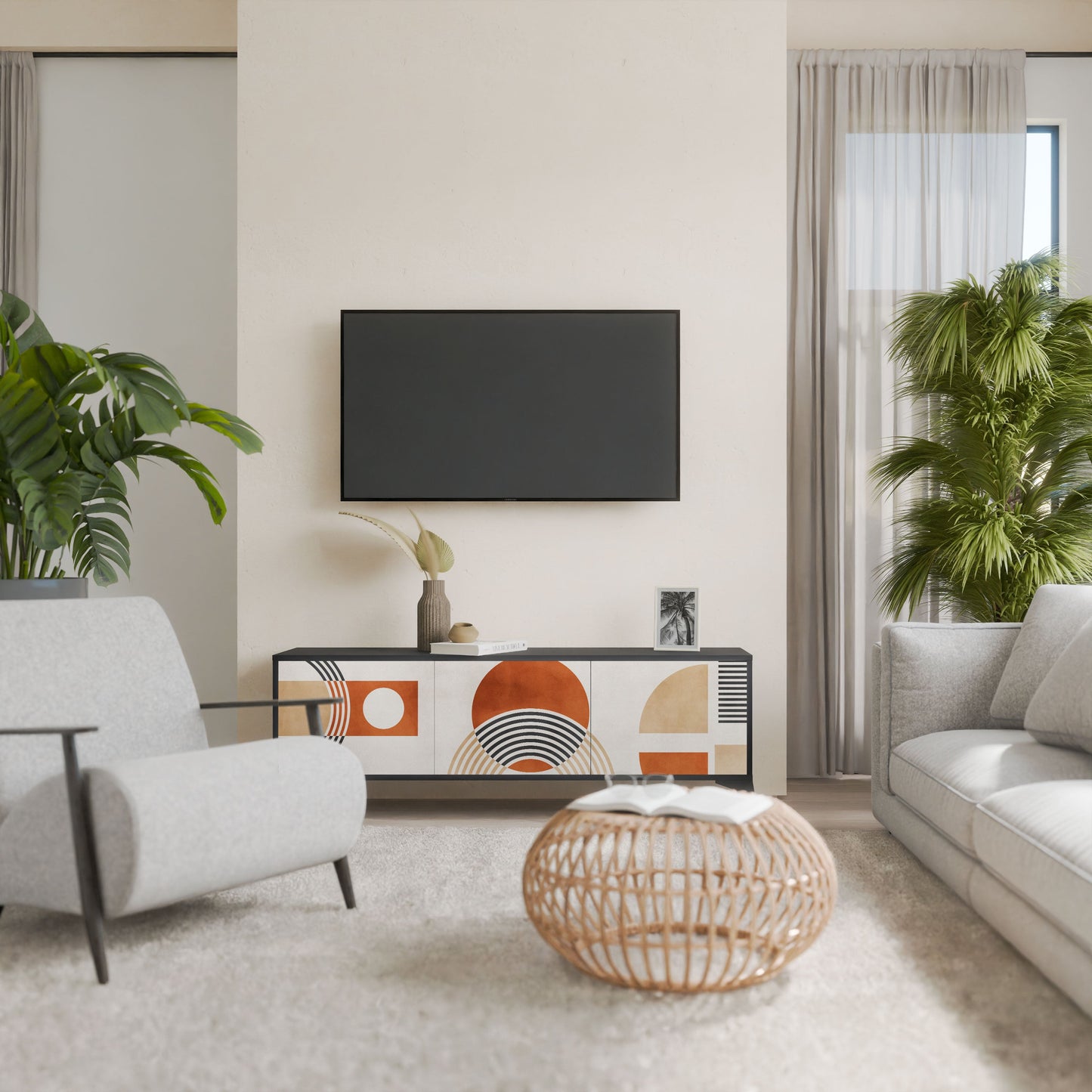 SPACE AROUND 3-Door TV Stand in Black Finish