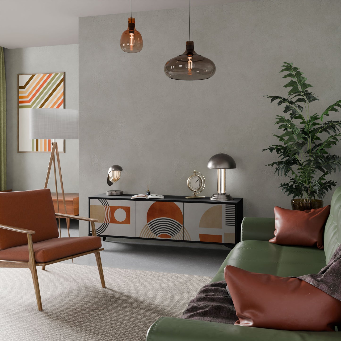 SPACE AROUND 3-Door TV Stand in Black Finish