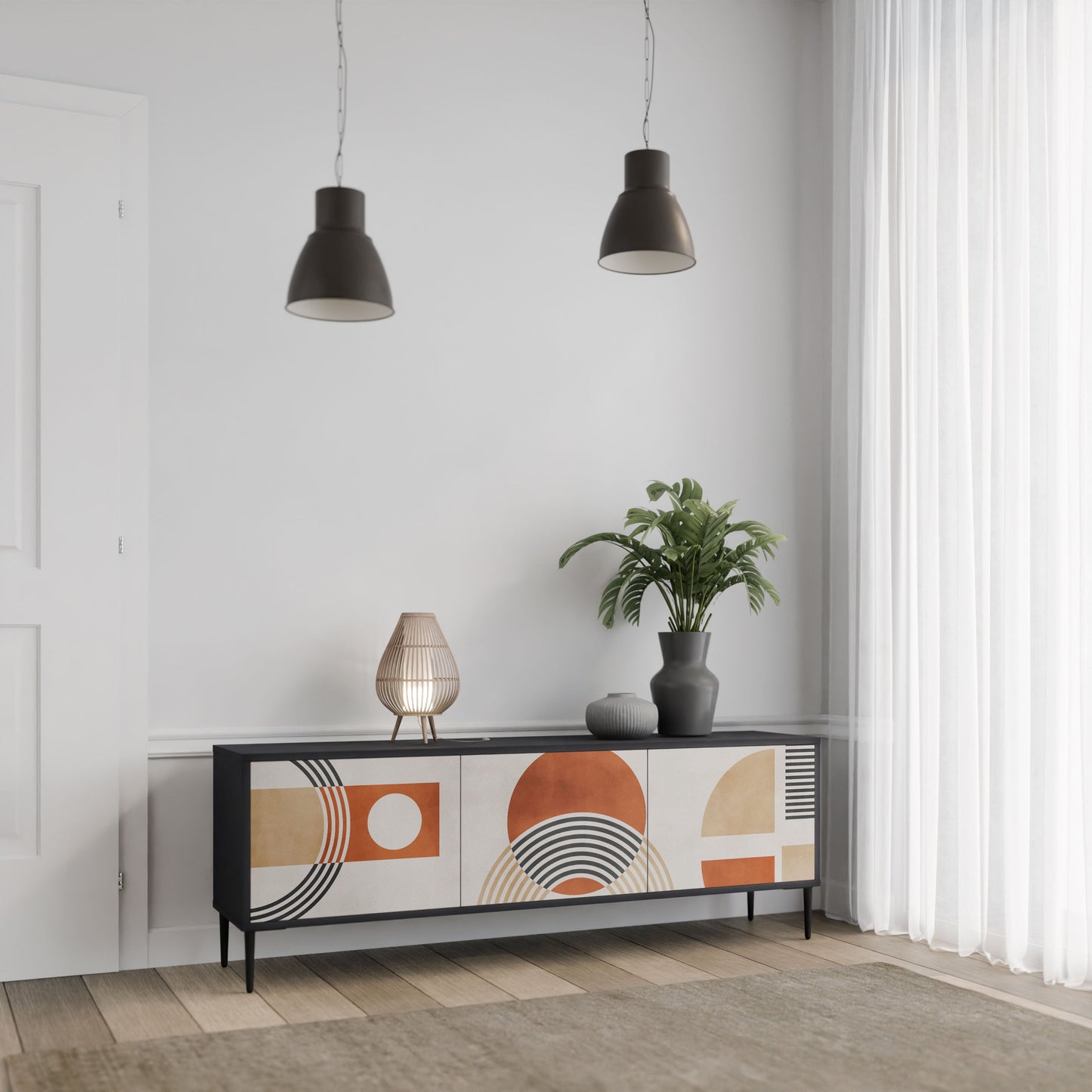 SPACE AROUND 3-Door TV Stand in Black Finish