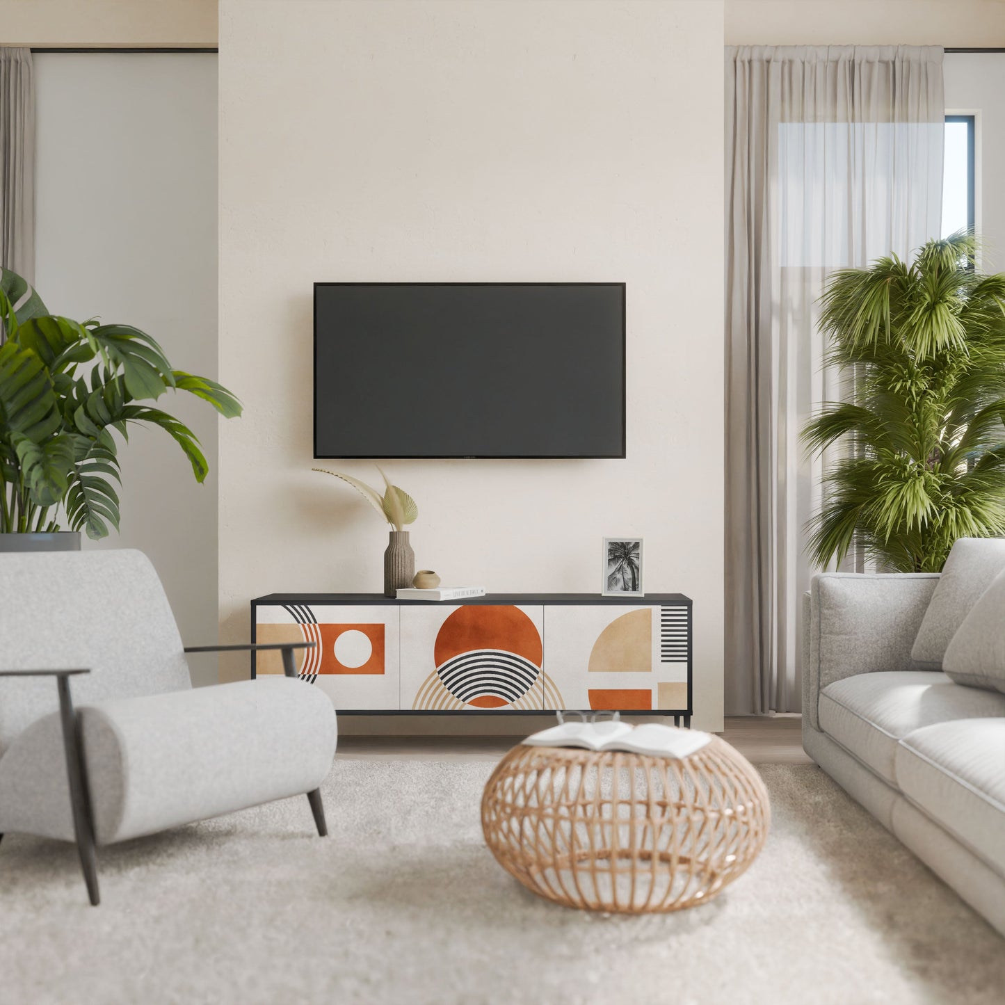 SPACE AROUND 3-Door TV Stand in Black Finish