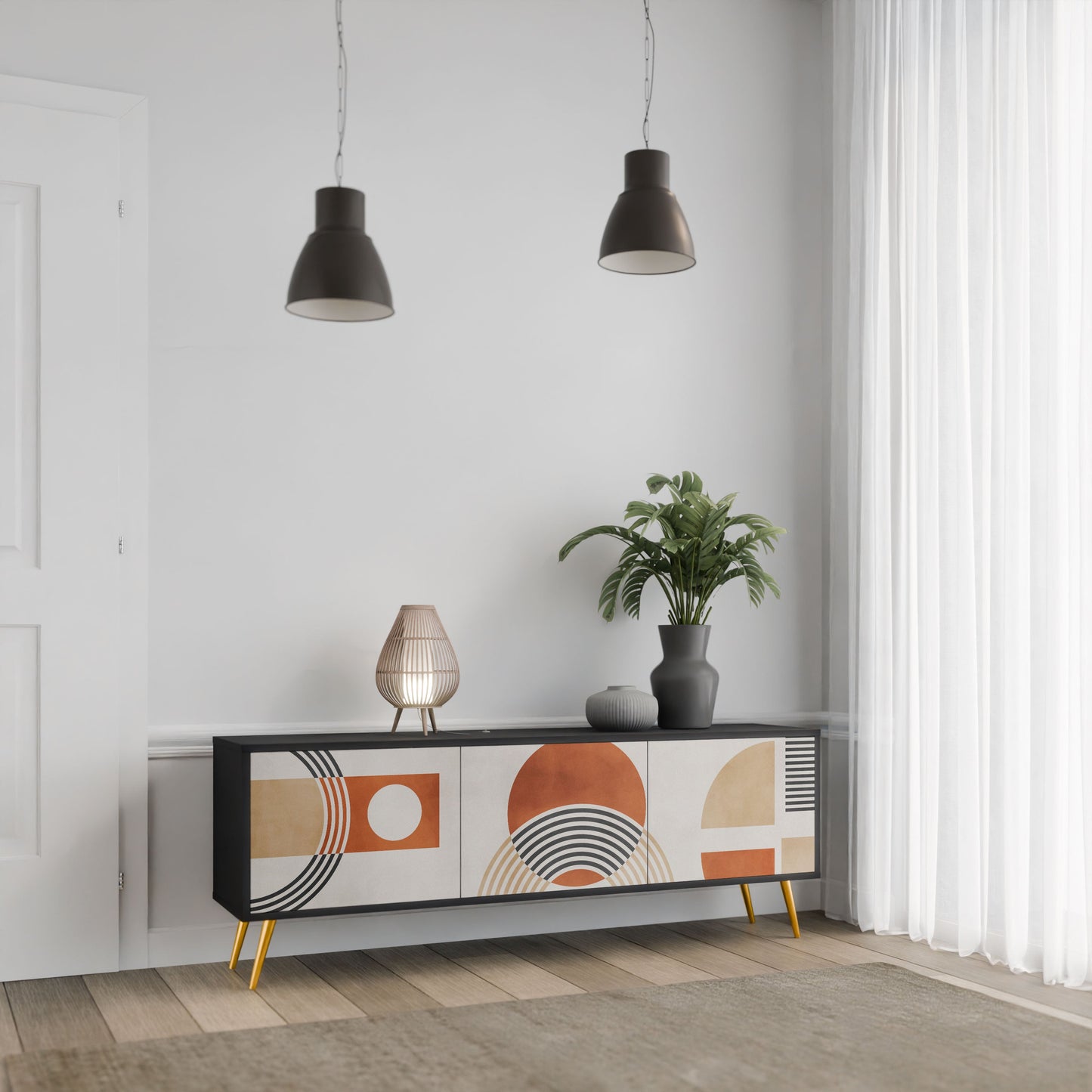 SPACE AROUND 3-Door TV Stand in Black Finish