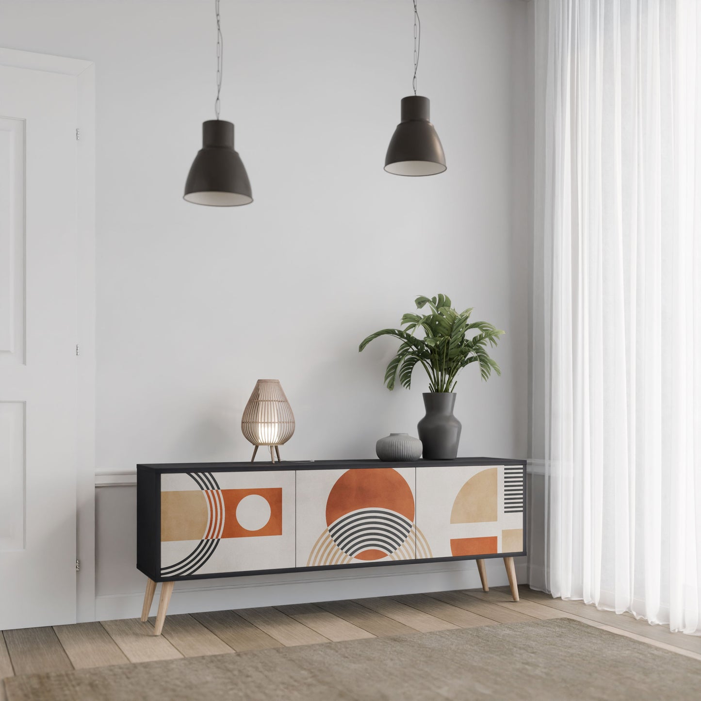 SPACE AROUND 3-Door TV Stand in Black Finish