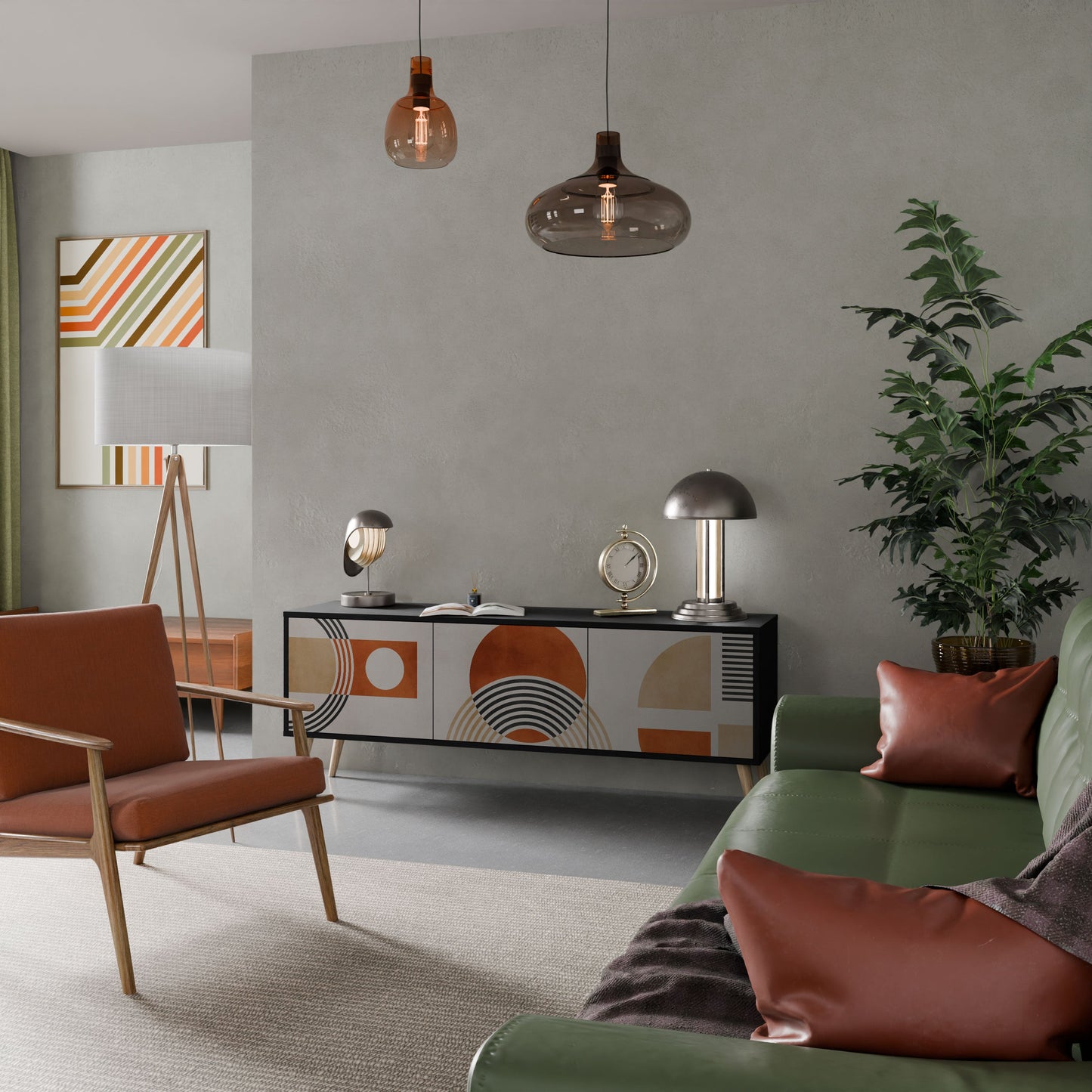 SPACE AROUND 3-Door TV Stand in Black Finish