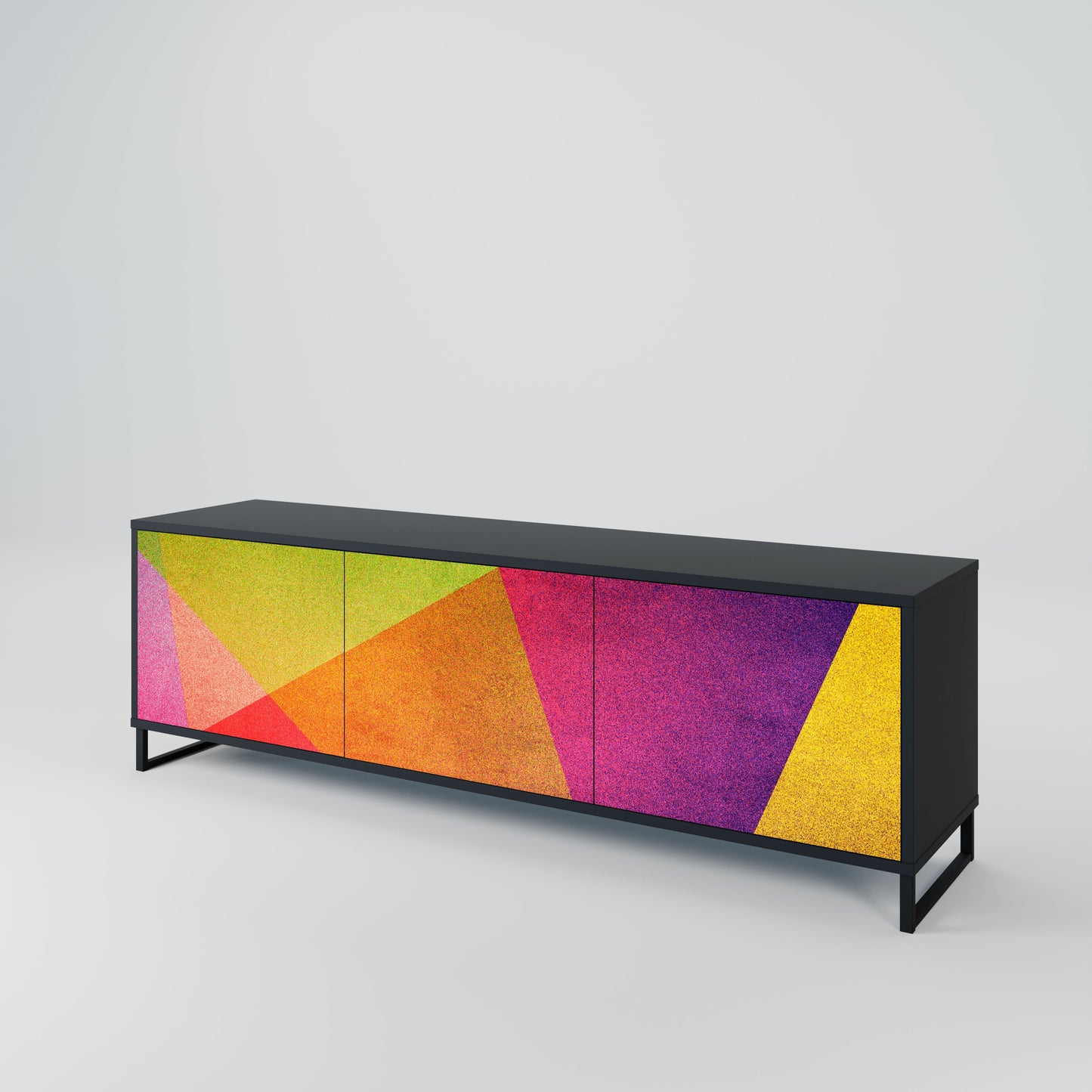 VIVID GEOMETRY 3-Door TV Stand in Black Finish