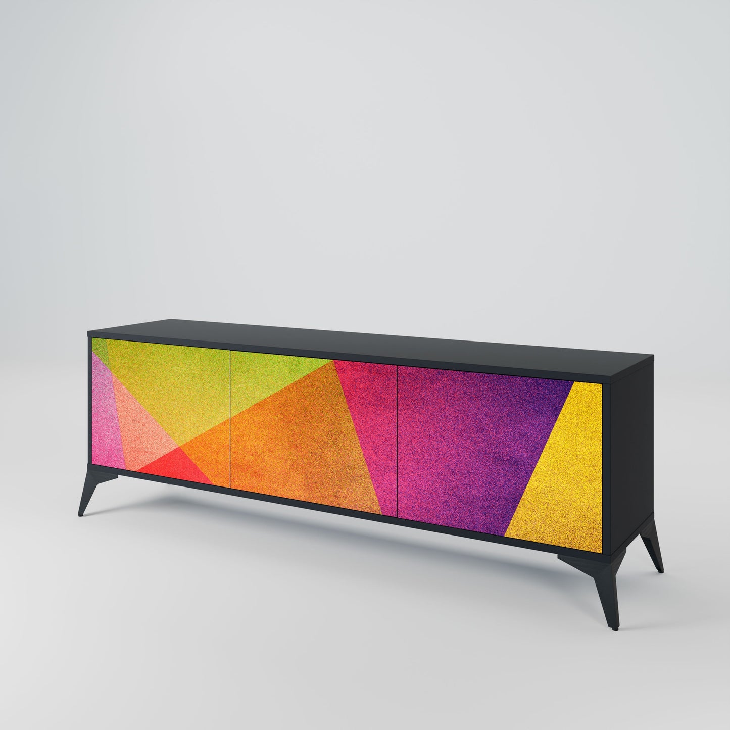 VIVID GEOMETRY 3-Door TV Stand in Black Finish