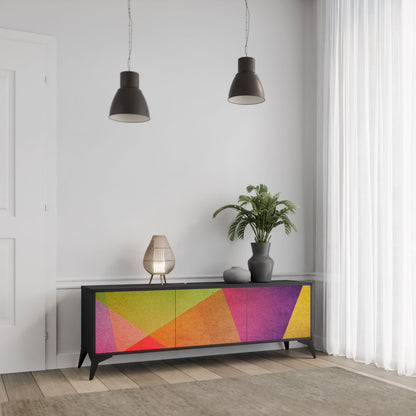VIVID GEOMETRY 3-Door TV Stand in Black Finish