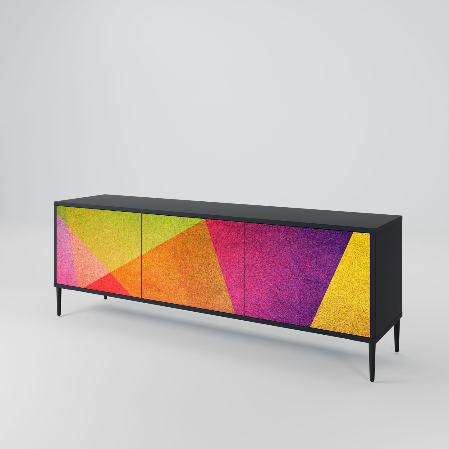 VIVID GEOMETRY 3-Door TV Stand in Black Finish