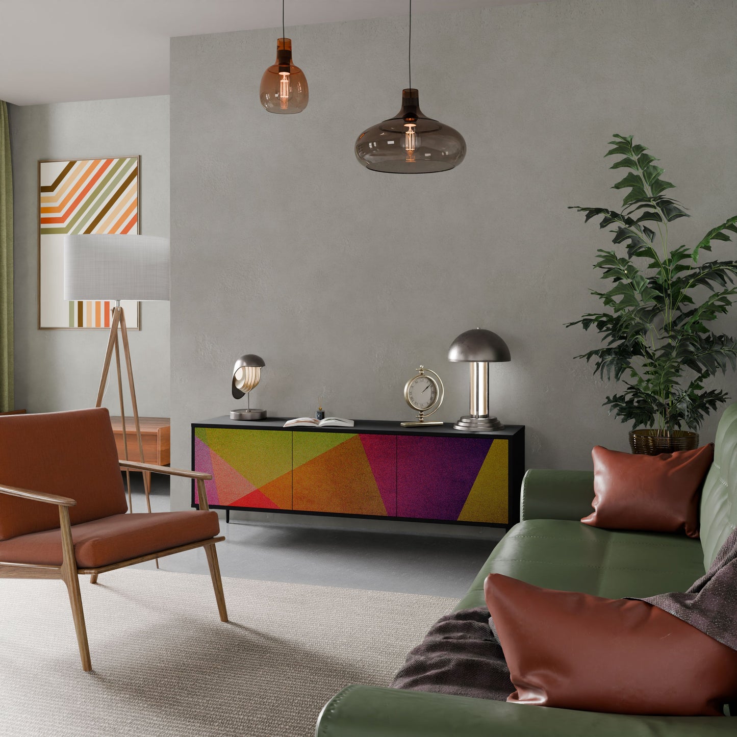 VIVID GEOMETRY 3-Door TV Stand in Black Finish