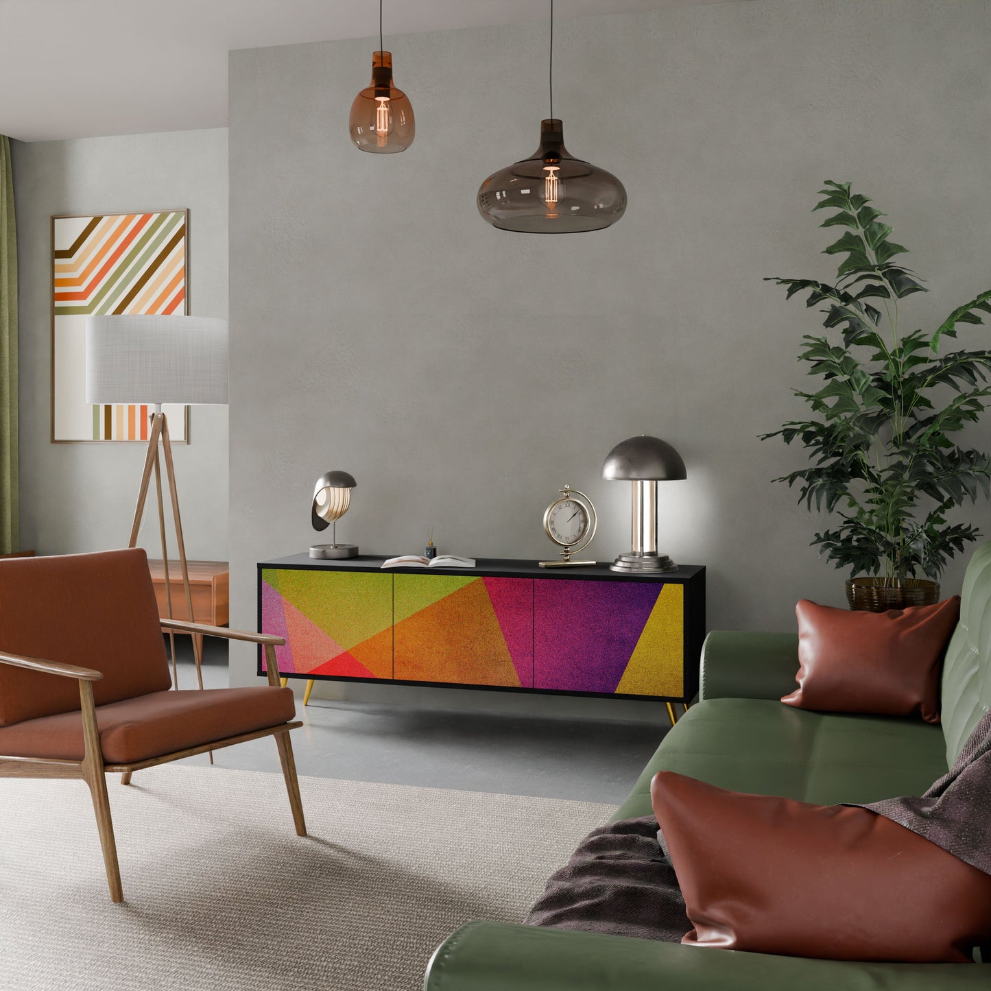 VIVID GEOMETRY 3-Door TV Stand in Black Finish