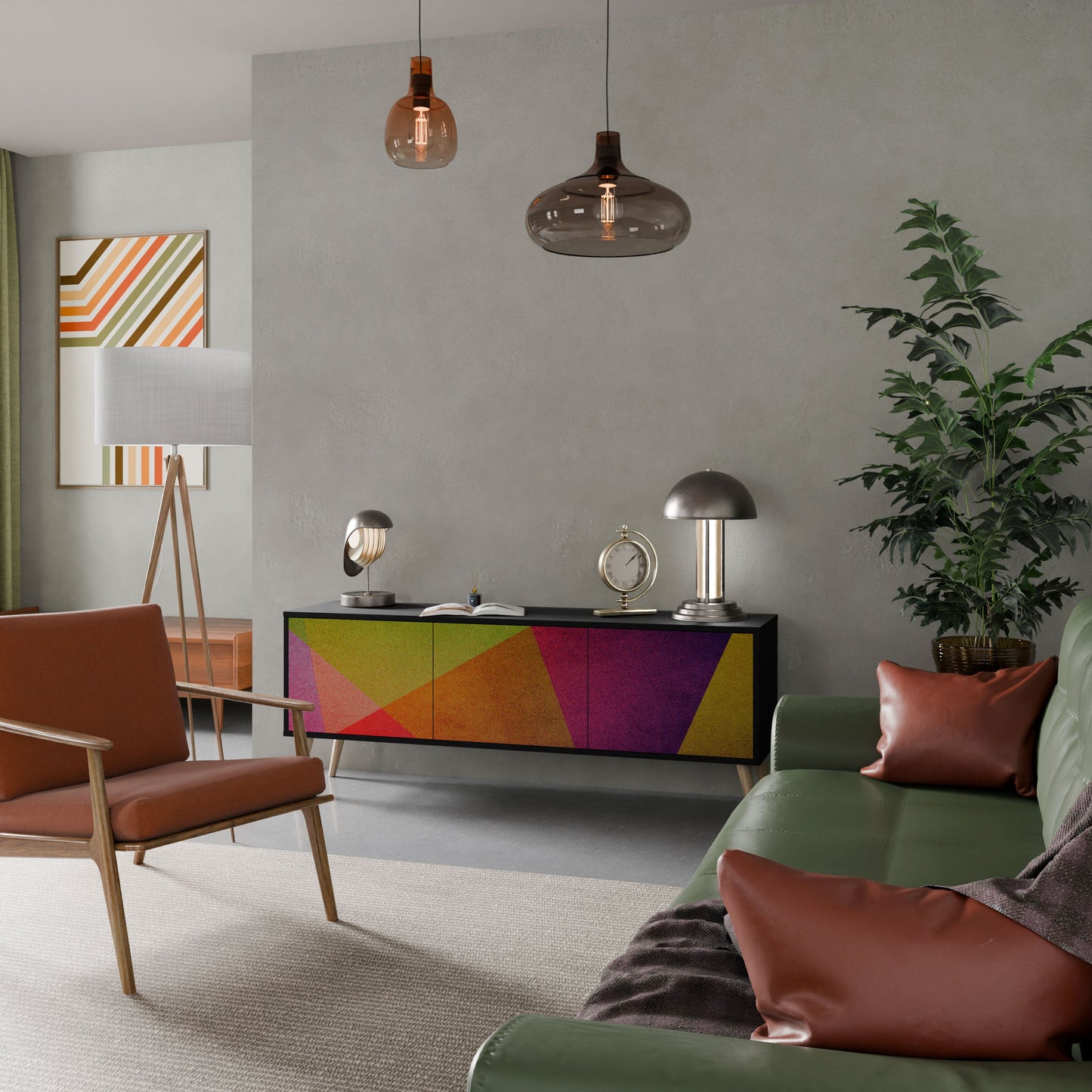 VIVID GEOMETRY 3-Door TV Stand in Black Finish