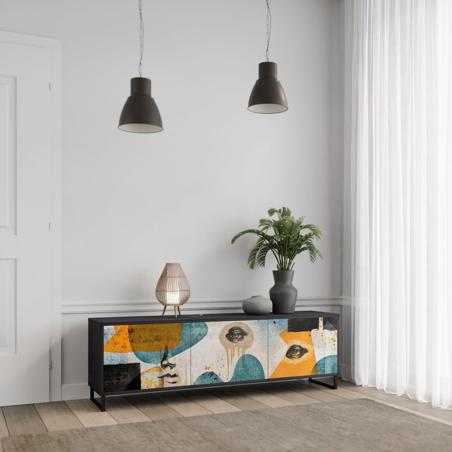 ABSTRACT FACES Mobile TV a 3 Ante in Finitura Nera