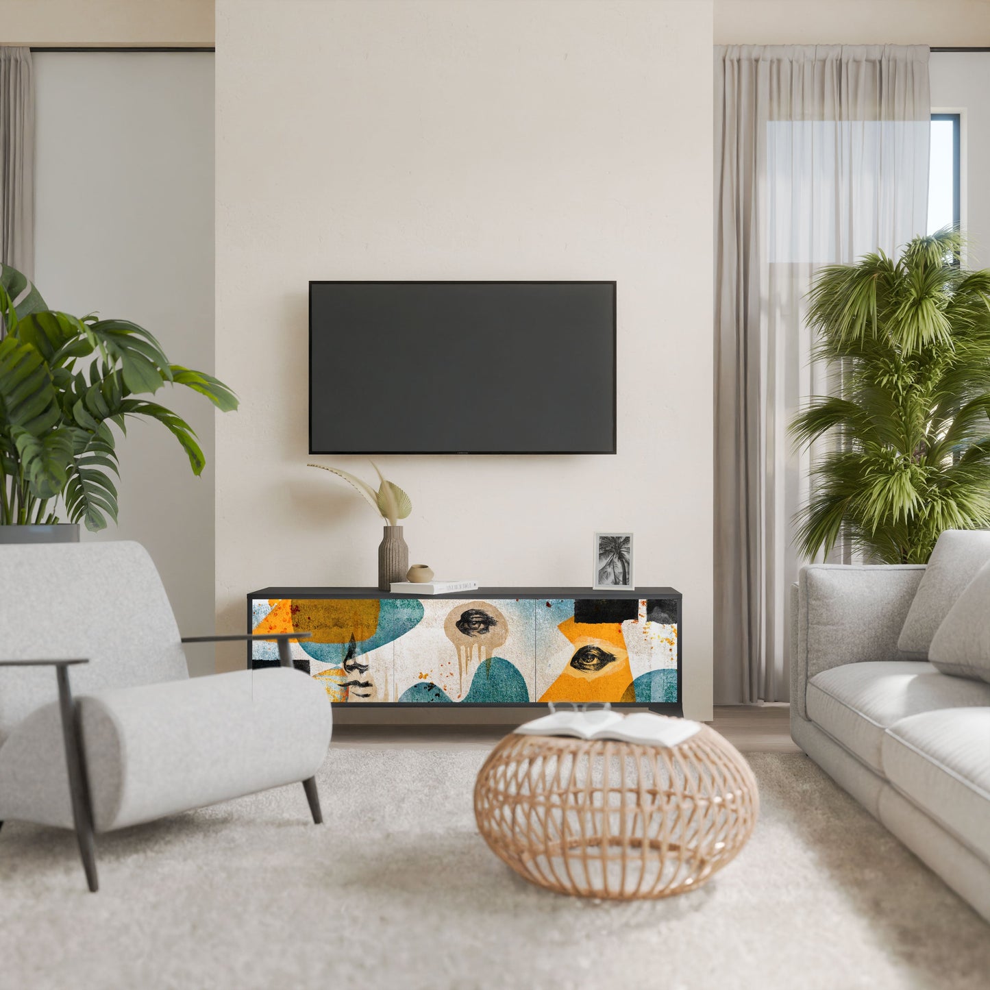 ABSTRACT FACES Mobile TV a 3 Ante in Finitura Nera