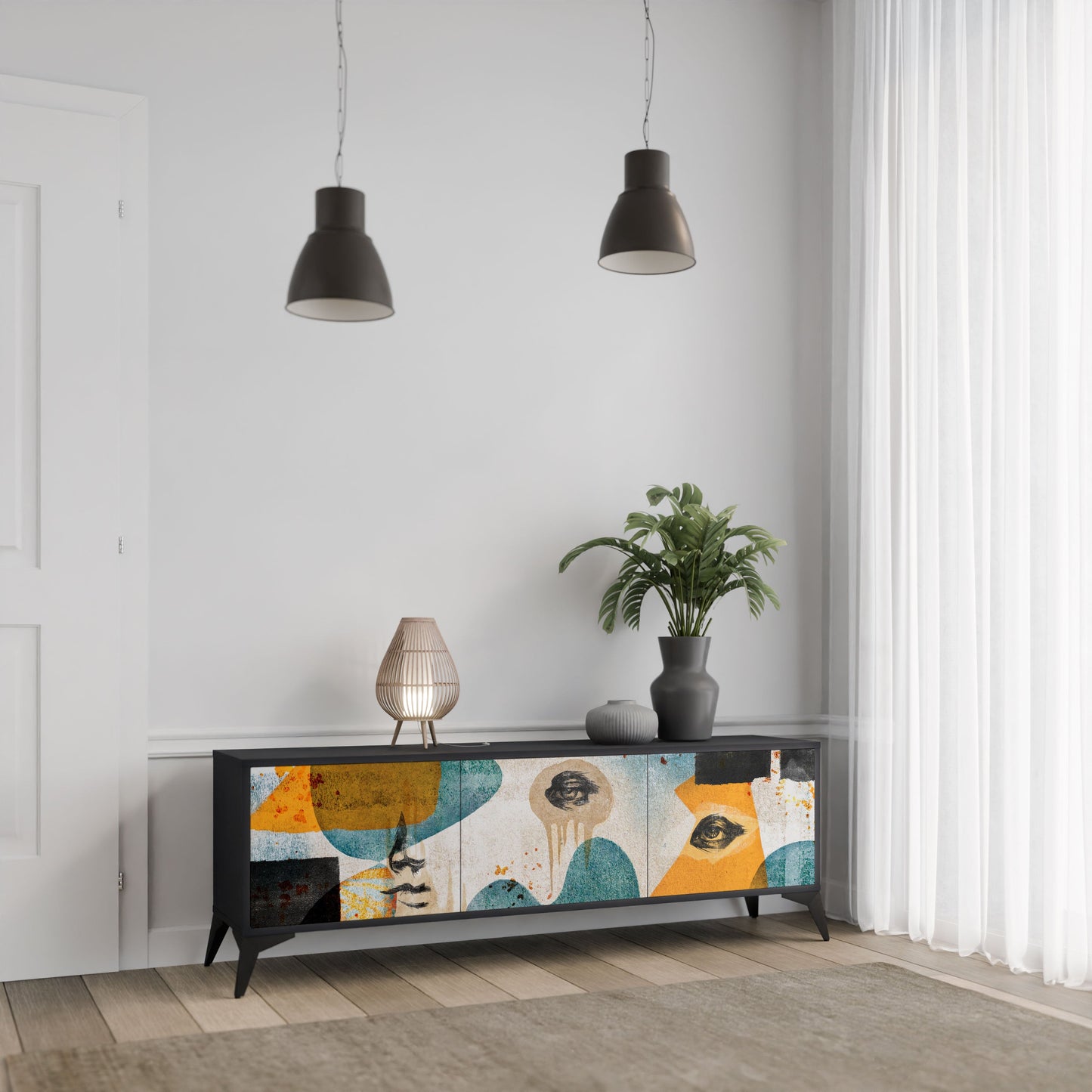 ABSTRACT FACES Mobile TV a 3 Ante in Finitura Nera