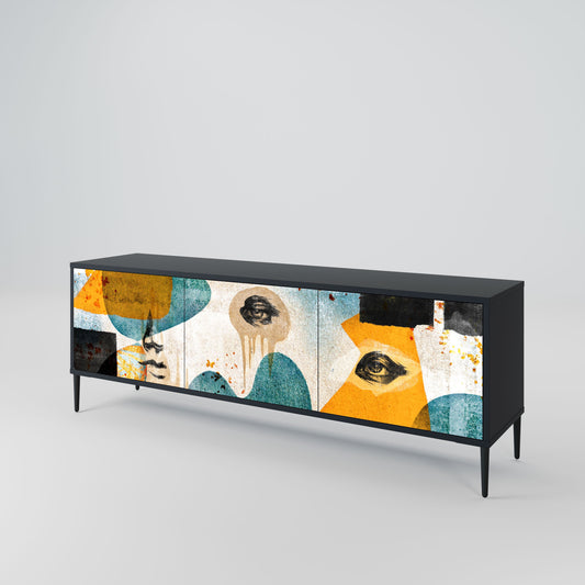 ABSTRACT FACES 3-Door TV Stand in Black Finish