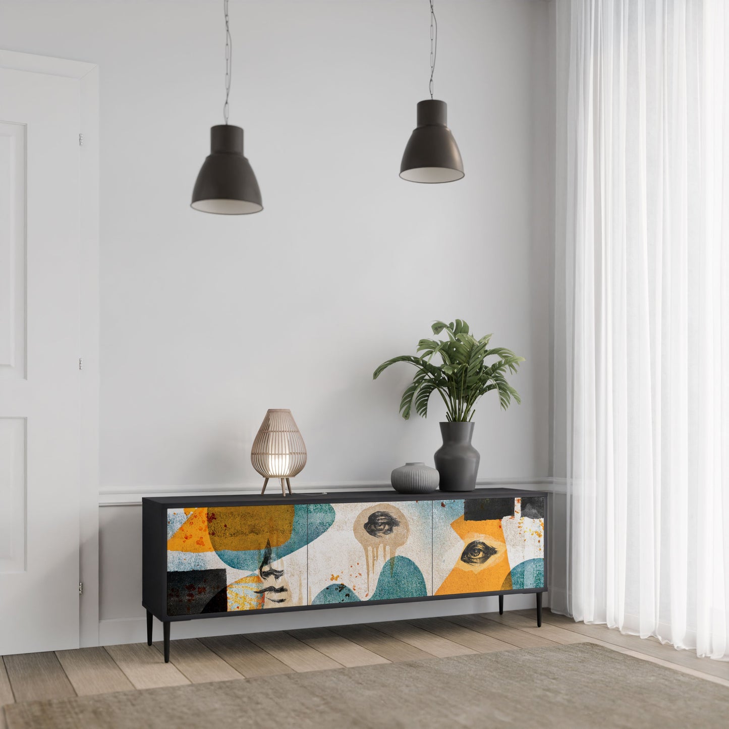 ABSTRACT FACES Mobile TV a 3 Ante in Finitura Nera