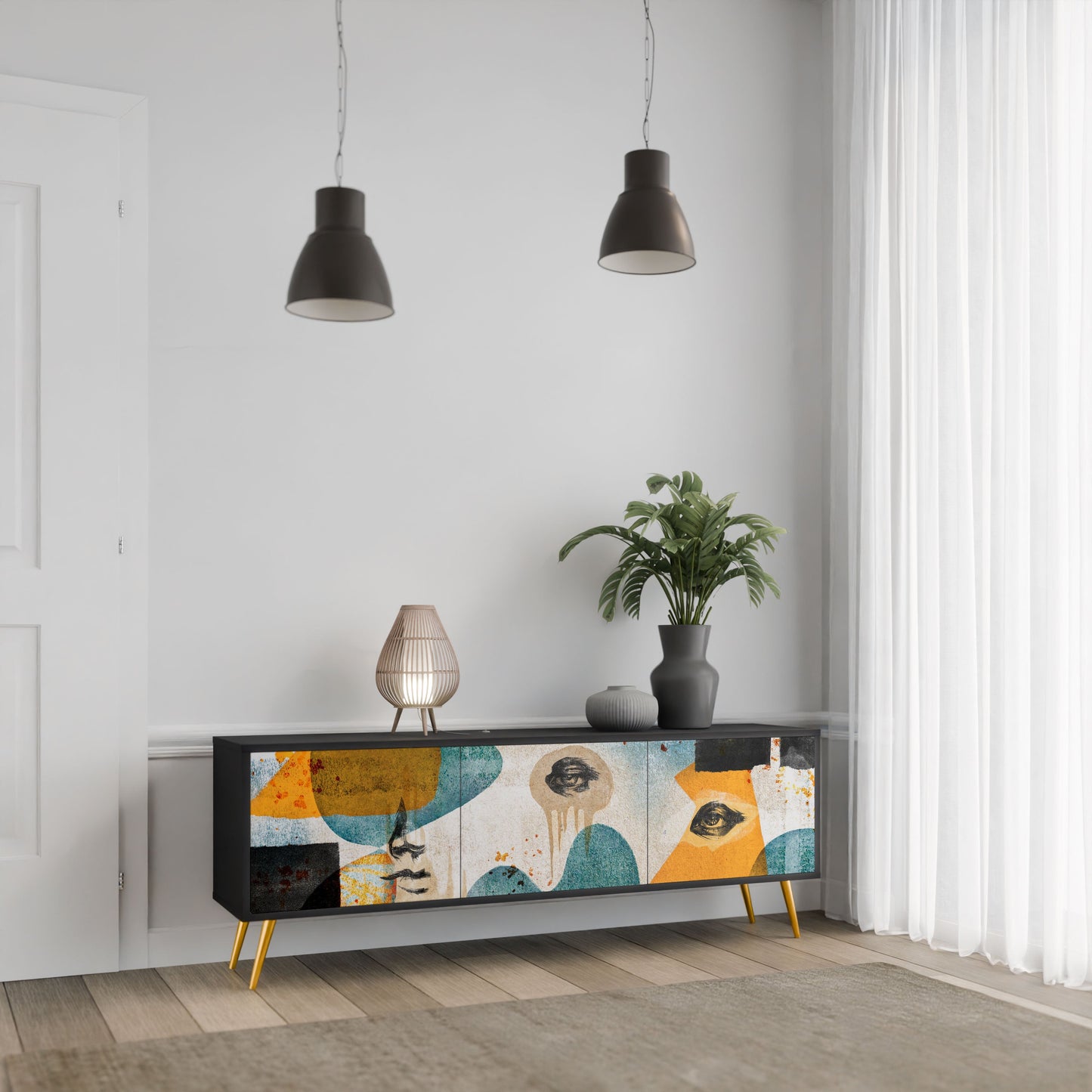 ABSTRACT FACES Mobile TV a 3 Ante in Finitura Nera