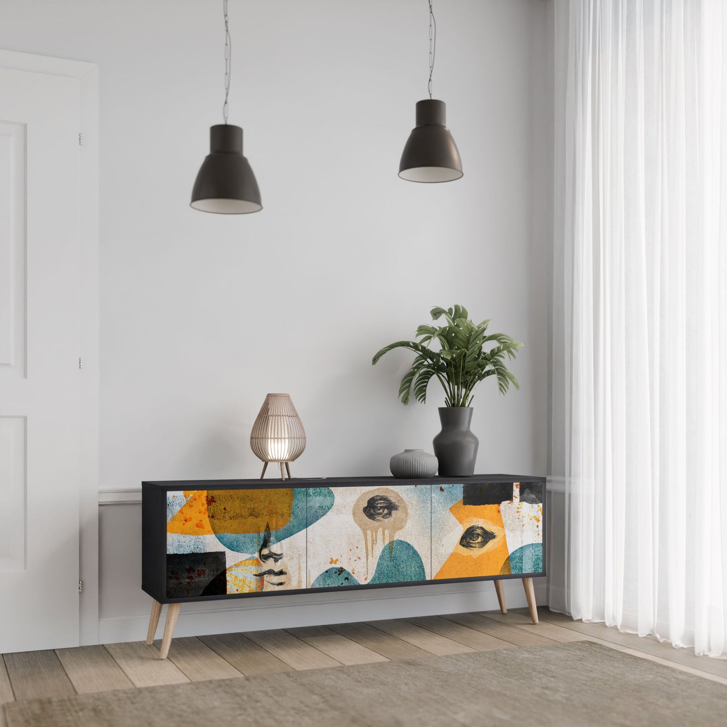 ABSTRACT FACES Mobile TV a 3 Ante in Finitura Nera