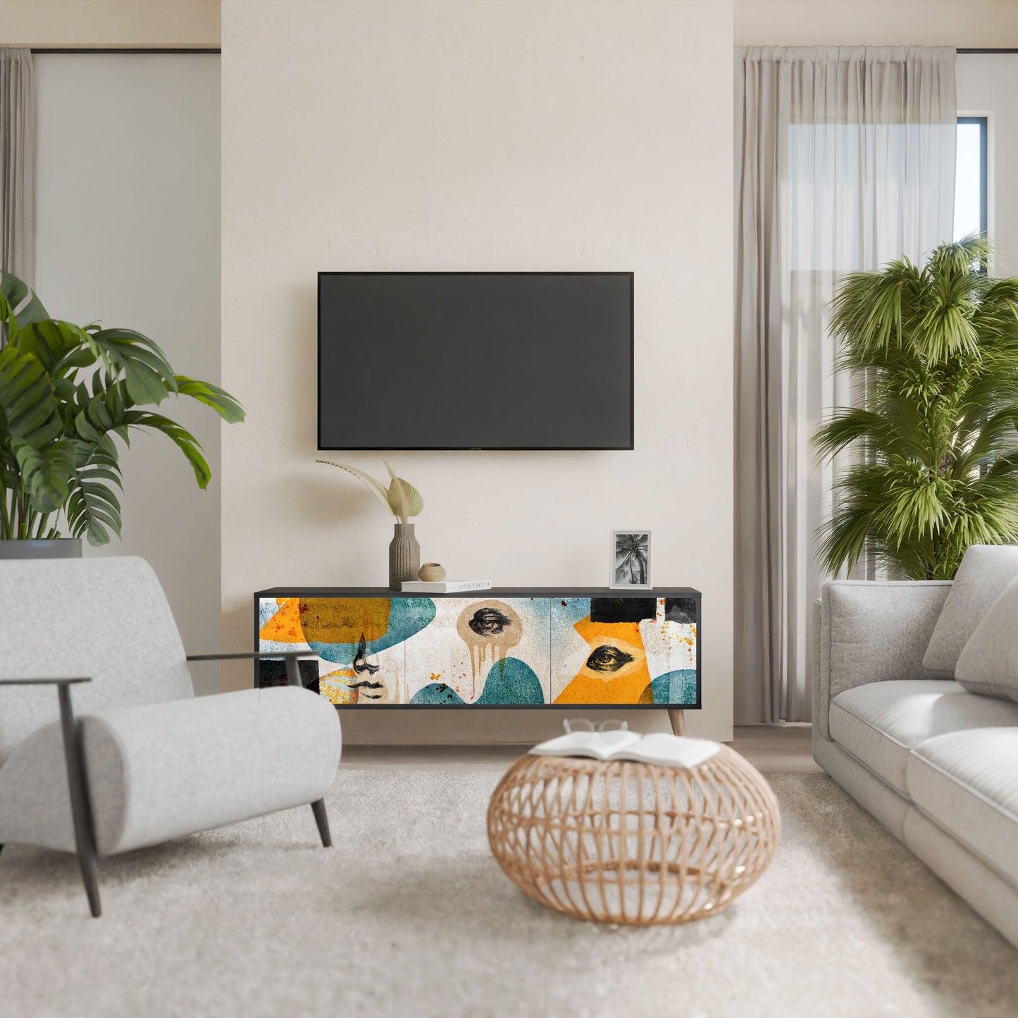 ABSTRACT FACES Mobile TV a 3 Ante in Finitura Nera