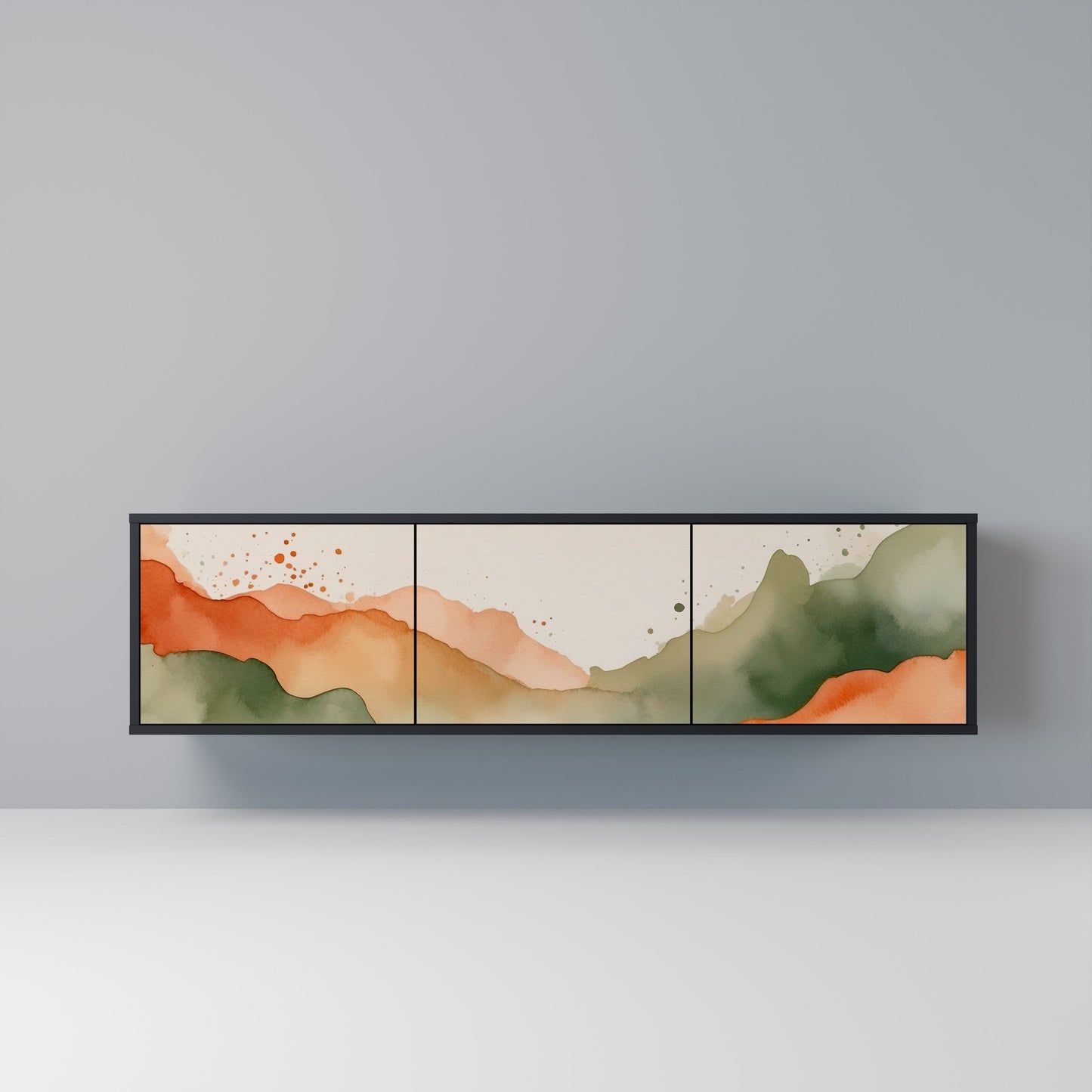 WATERCOLOUR PEAKS 3-Door TV Stand in Black Finish