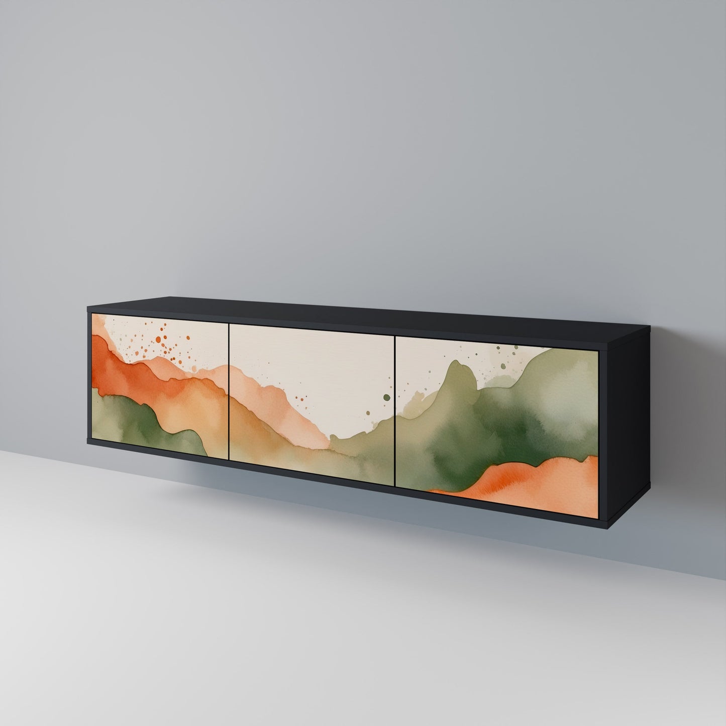 WATERCOLOUR PEAKS 3-Door TV Stand in Black Finish