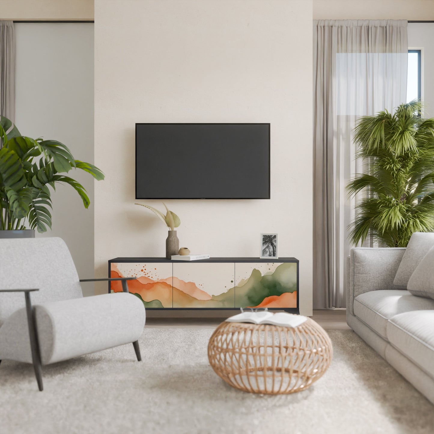 WATERCOLOUR PEAKS 3-Door TV Stand in Black Finish