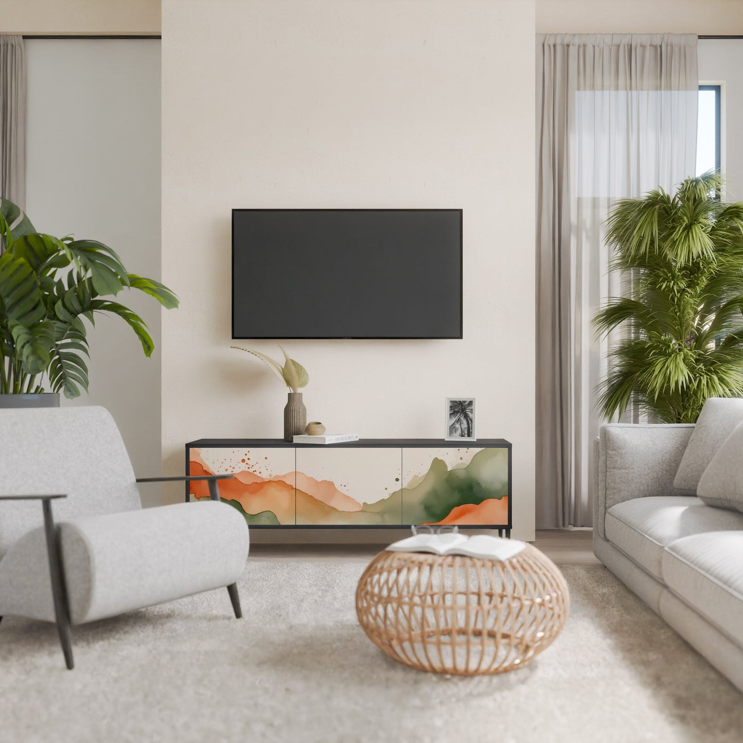 WATERCOLOUR PEAKS 3-Door TV Stand in Black Finish