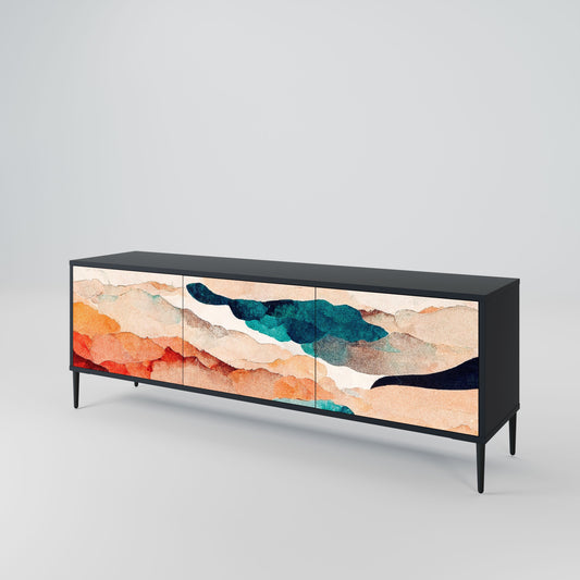 ABSTRACT LANDSCAPE 3-Door TV Stand in Black Finish