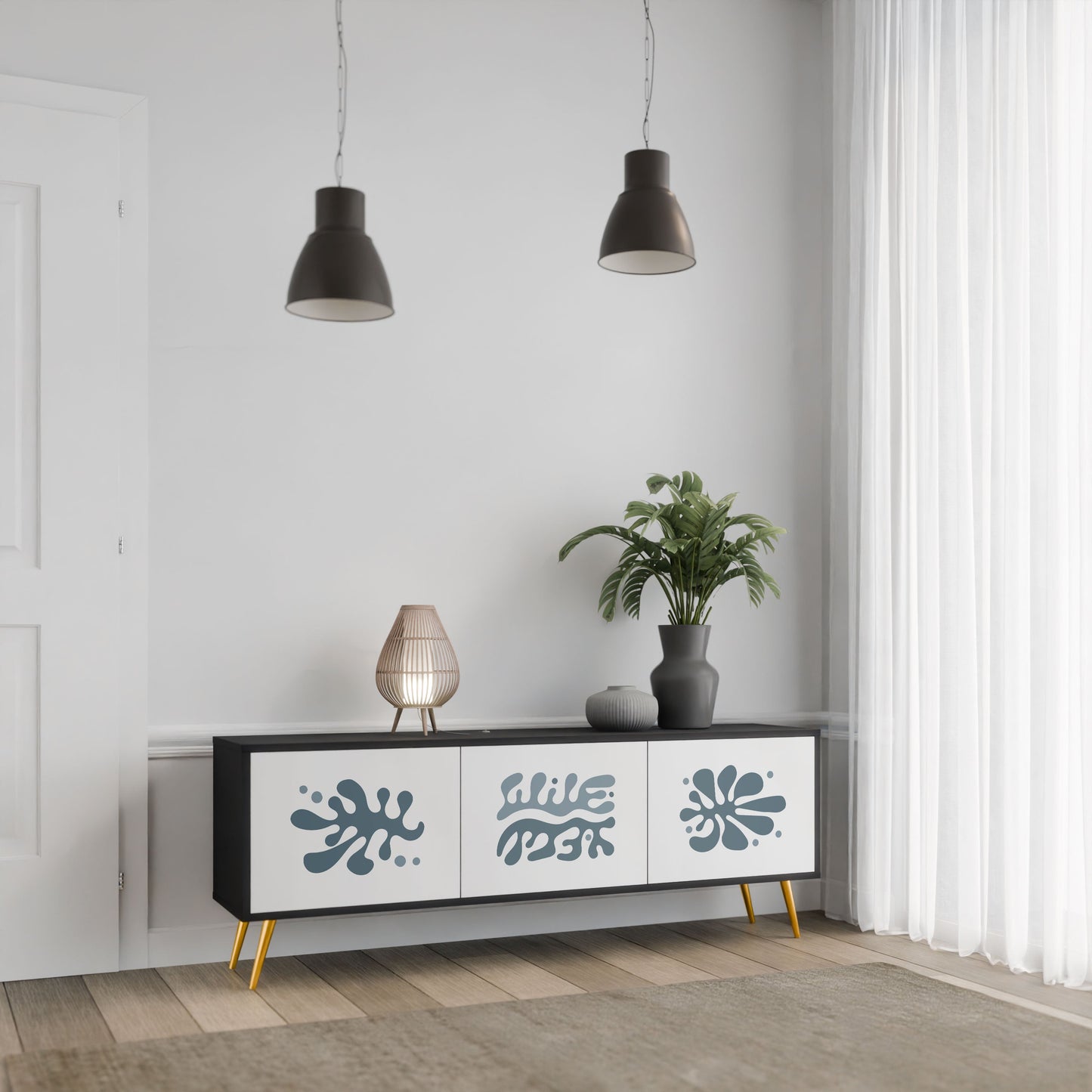 WONDERLAND VEGETATION 3-Door TV Stand in Black Finish