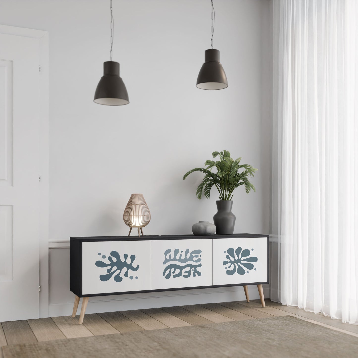 WONDERLAND VEGETATION 3-Door TV Stand in Black Finish