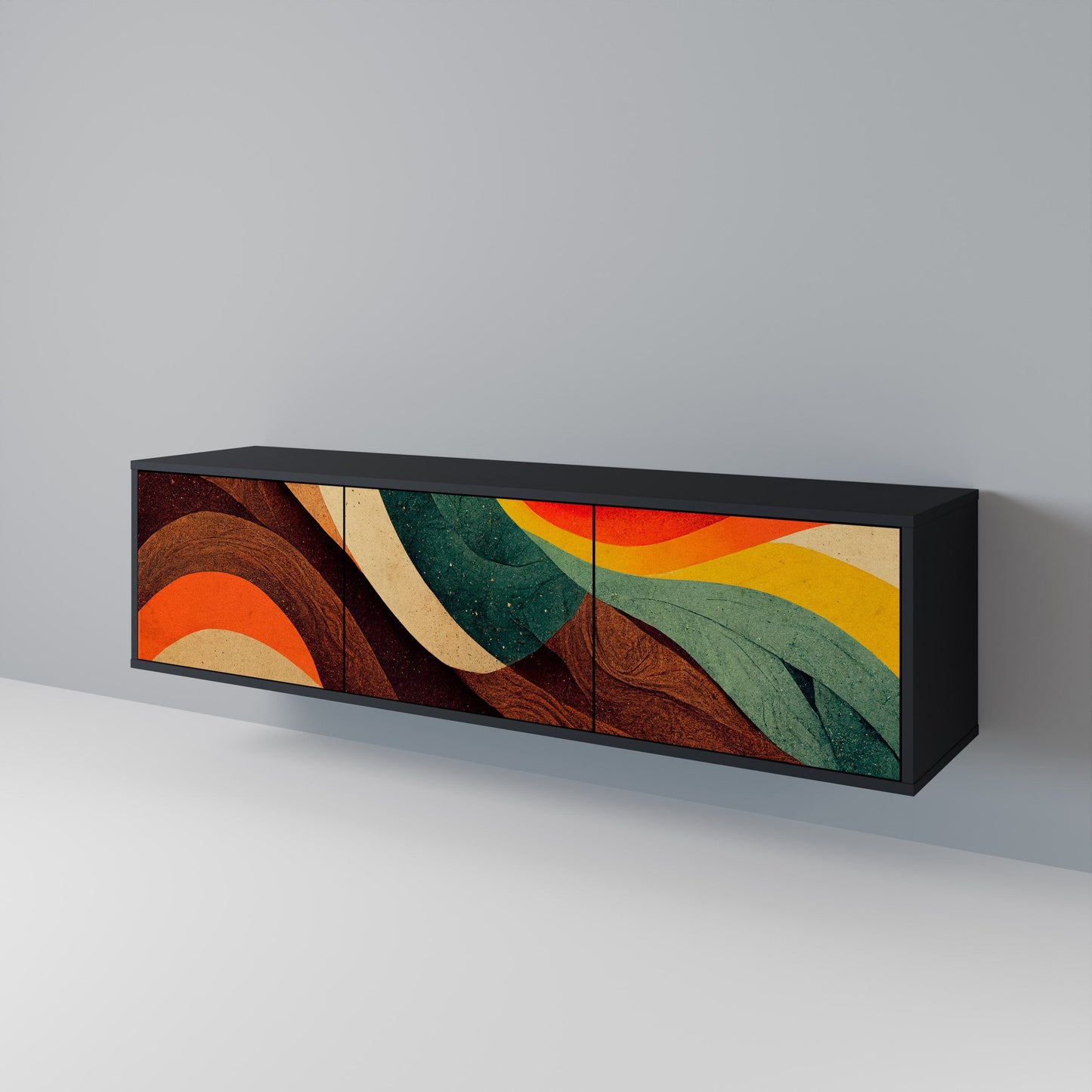 COLORFUL STRANDS 3-Door TV Stand in Black Finish