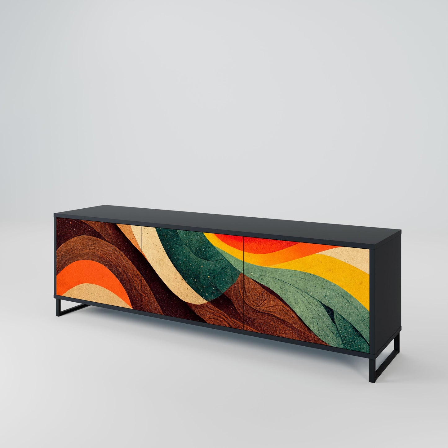 COLORFUL STRANDS 3-Door TV Stand in Black Finish