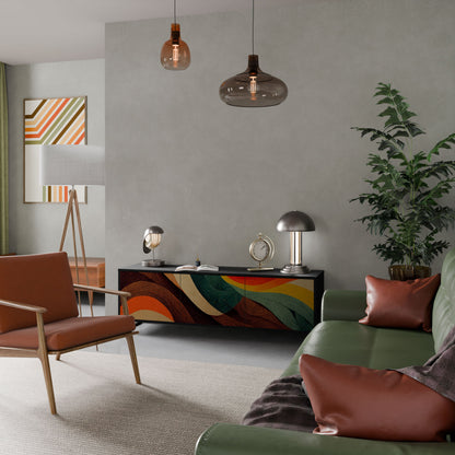 COLORFUL STRANDS 3-Door TV Stand in Black Finish