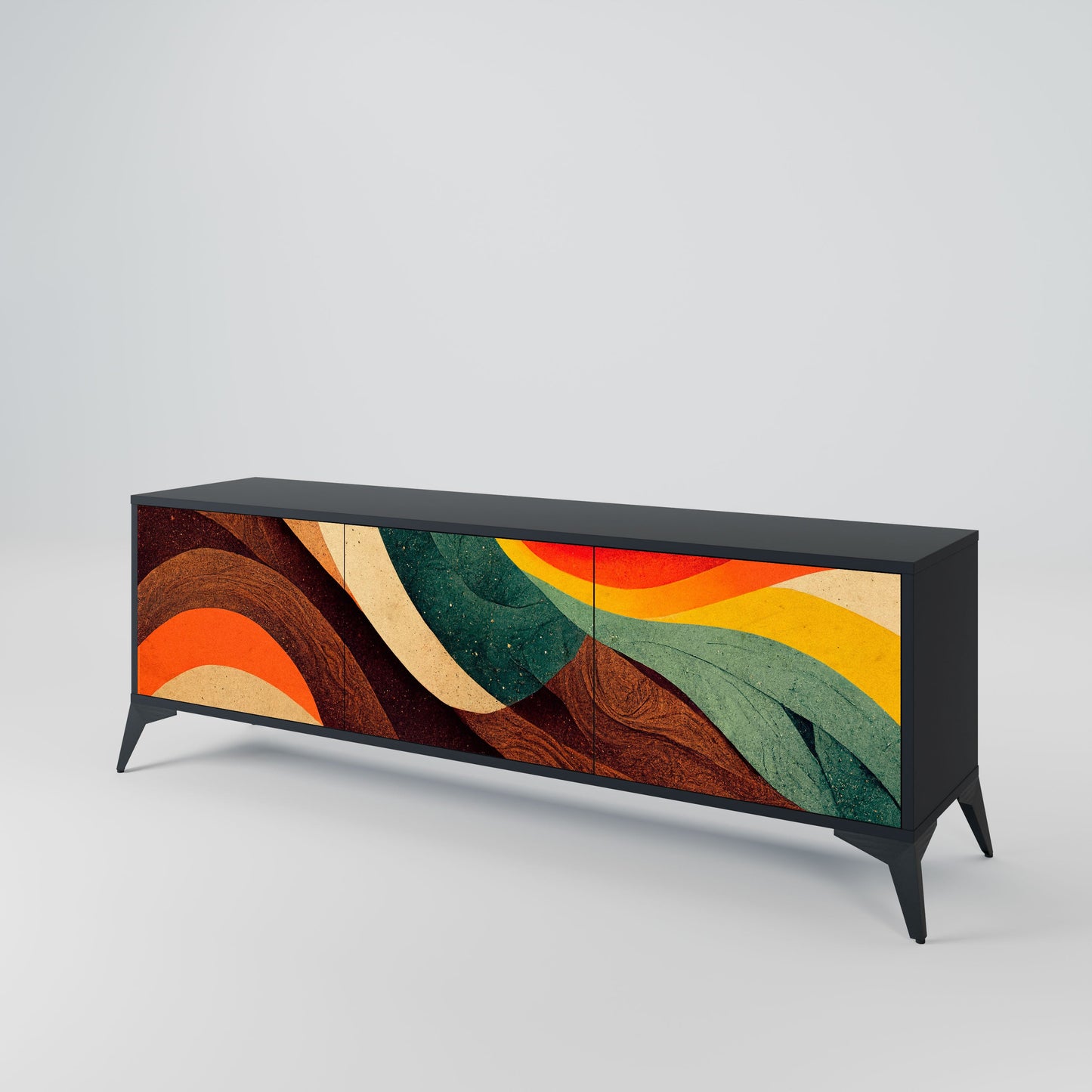 COLORFUL STRANDS 3-Door TV Stand in Black Finish