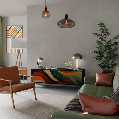 COLORFUL STRANDS 3-Door TV Stand in Black Finish