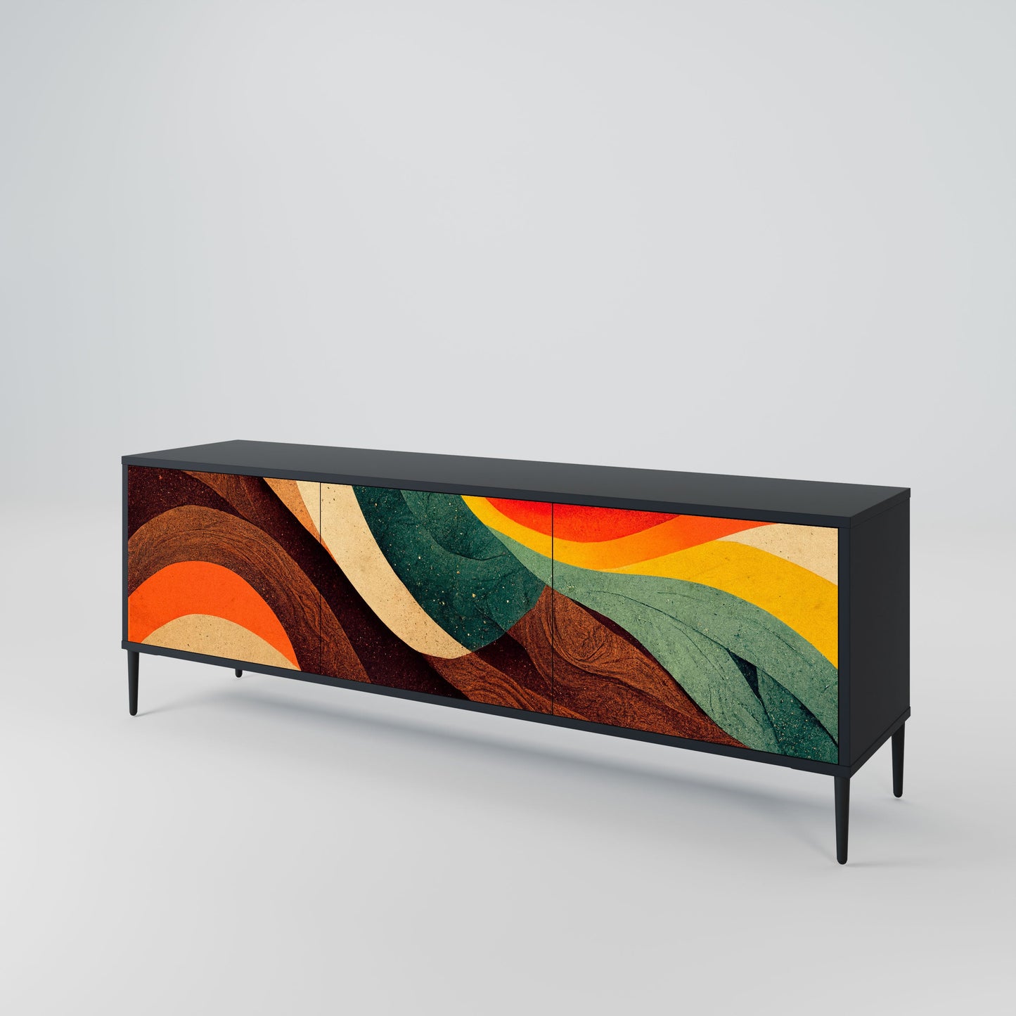 COLORFUL STRANDS 3-Door TV Stand in Black Finish