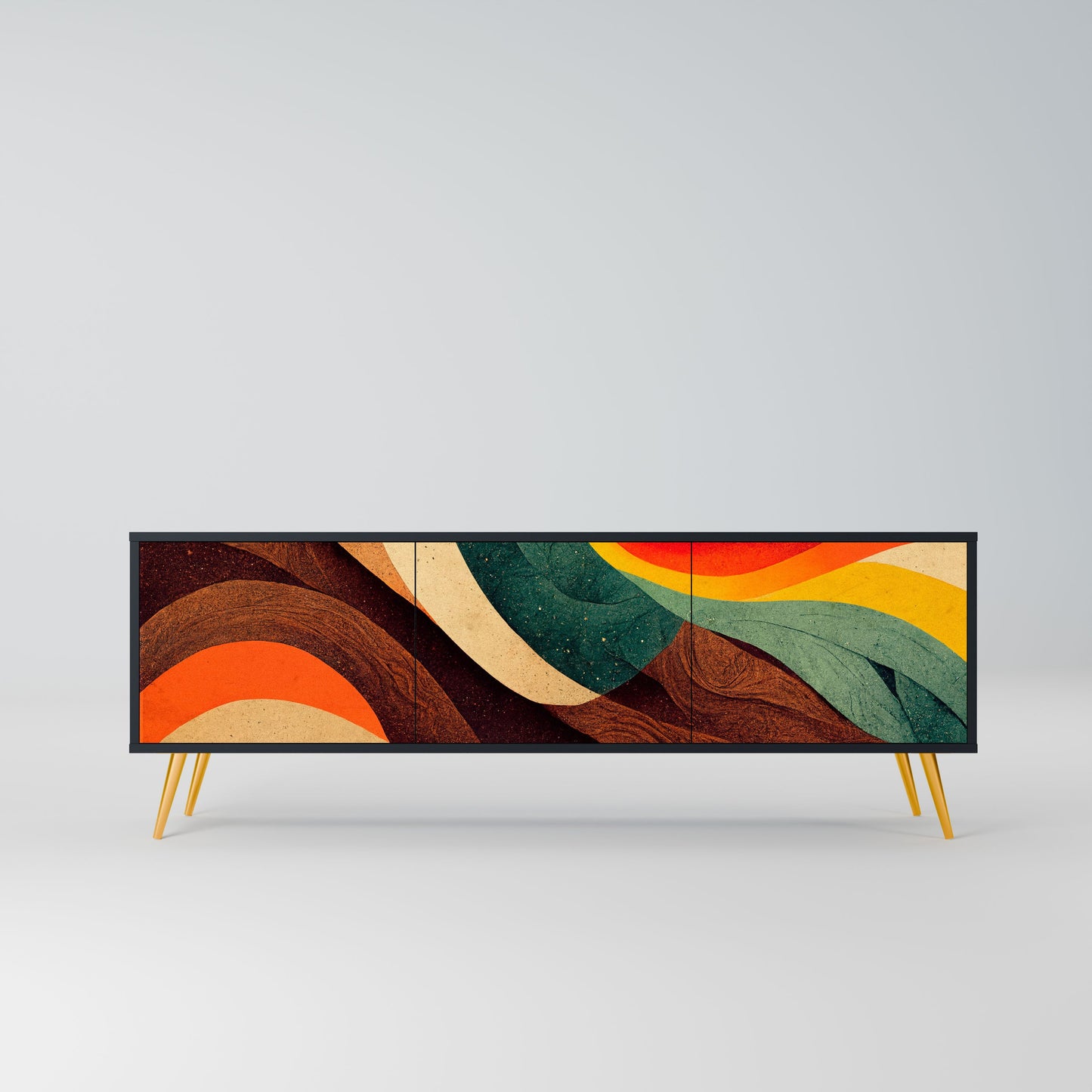 COLORFUL STRANDS 3-Door TV Stand in Black Finish