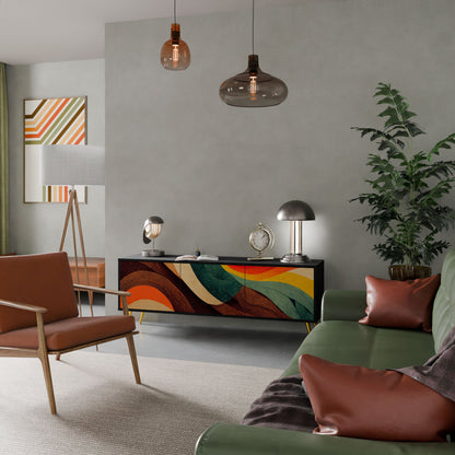 COLORFUL STRANDS 3-Door TV Stand in Black Finish