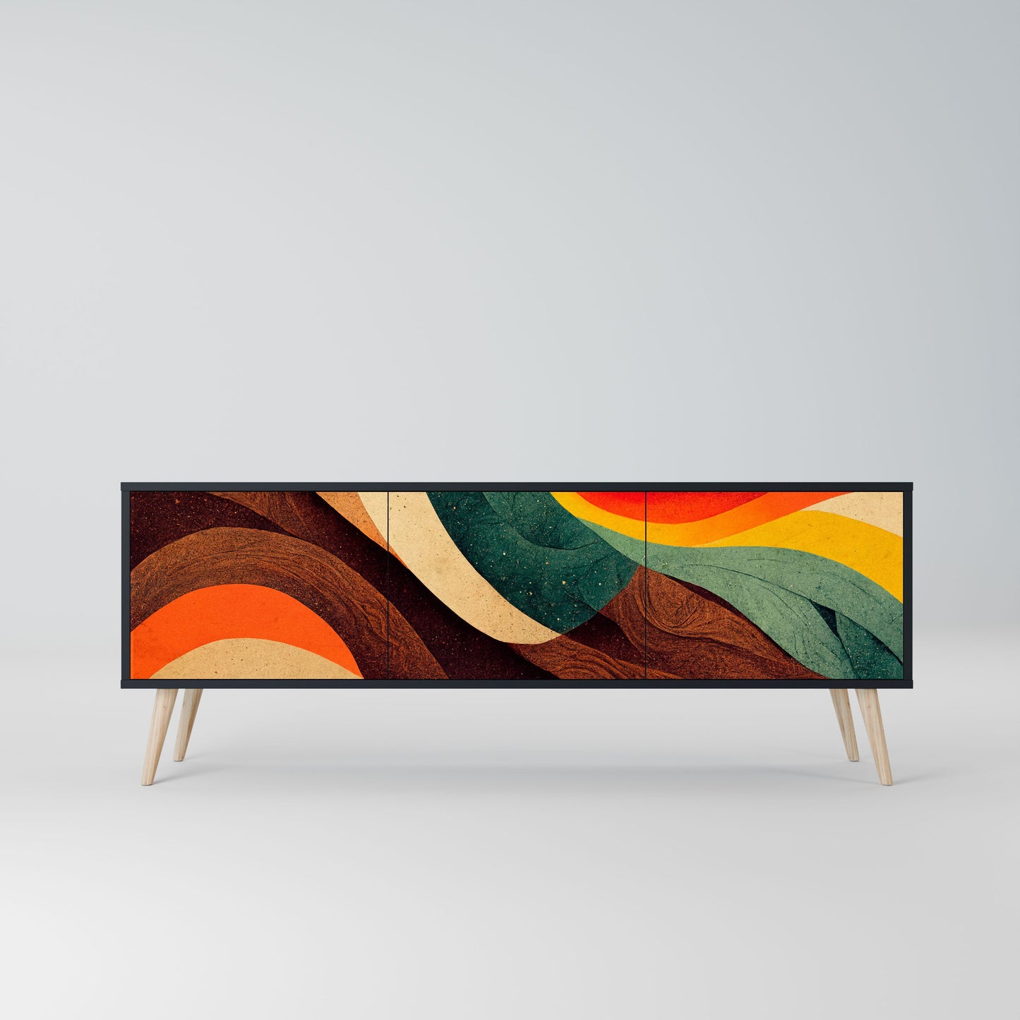 COLORFUL STRANDS 3-Door TV Stand in Black Finish