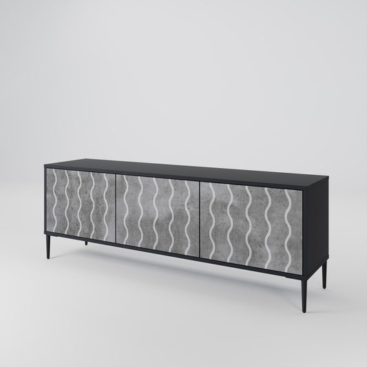 WAVES OF CONCRETE 3-Door TV Stand in Black Finish