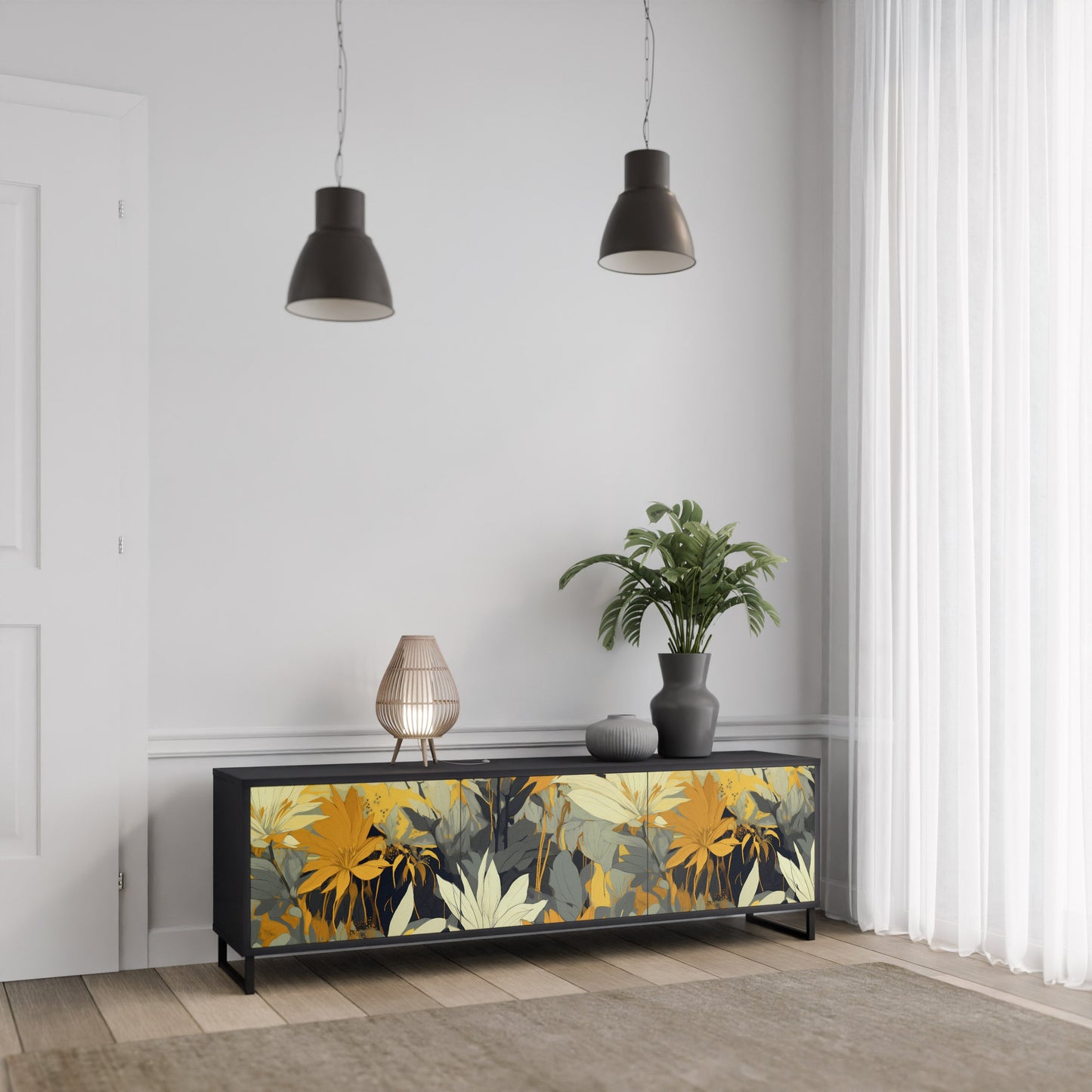 SUNKISSED LILY 3-Door TV Stand in Black Finish