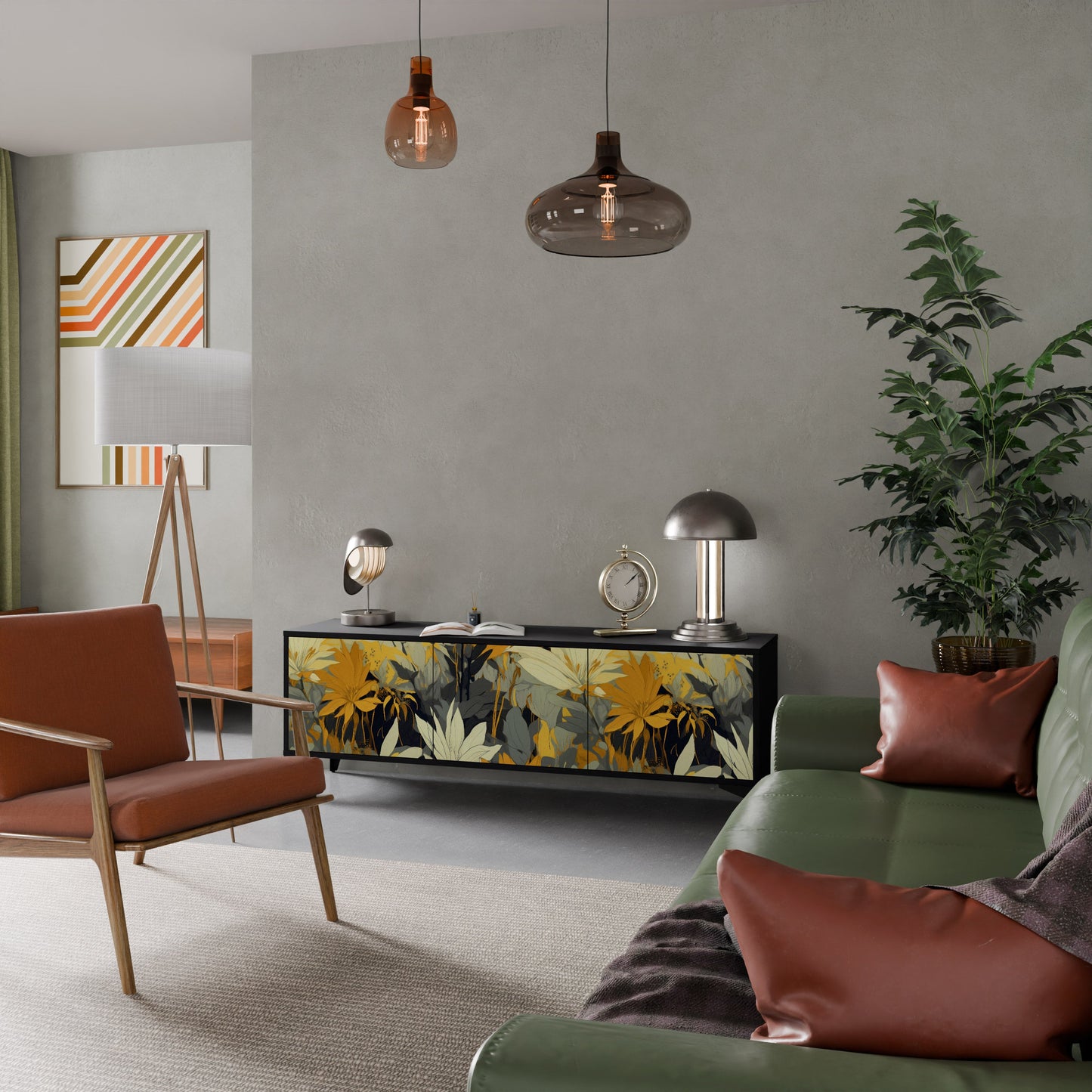 SUNKISSED LILY 3-Door TV Stand in Black Finish