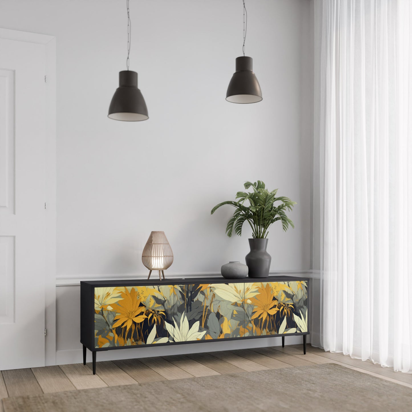 SUNKISSED LILY 3-Door TV Stand in Black Finish