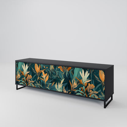FLORAL SERENITY 3-Door TV Stand in Black Finish
