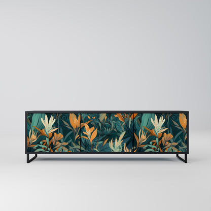 FLORAL SERENITY 3-Door TV Stand in Black Finish