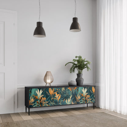 FLORAL SERENITY 3-Door TV Stand in Black Finish