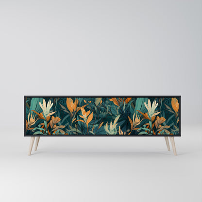 FLORAL SERENITY 3-Door TV Stand in Black Finish