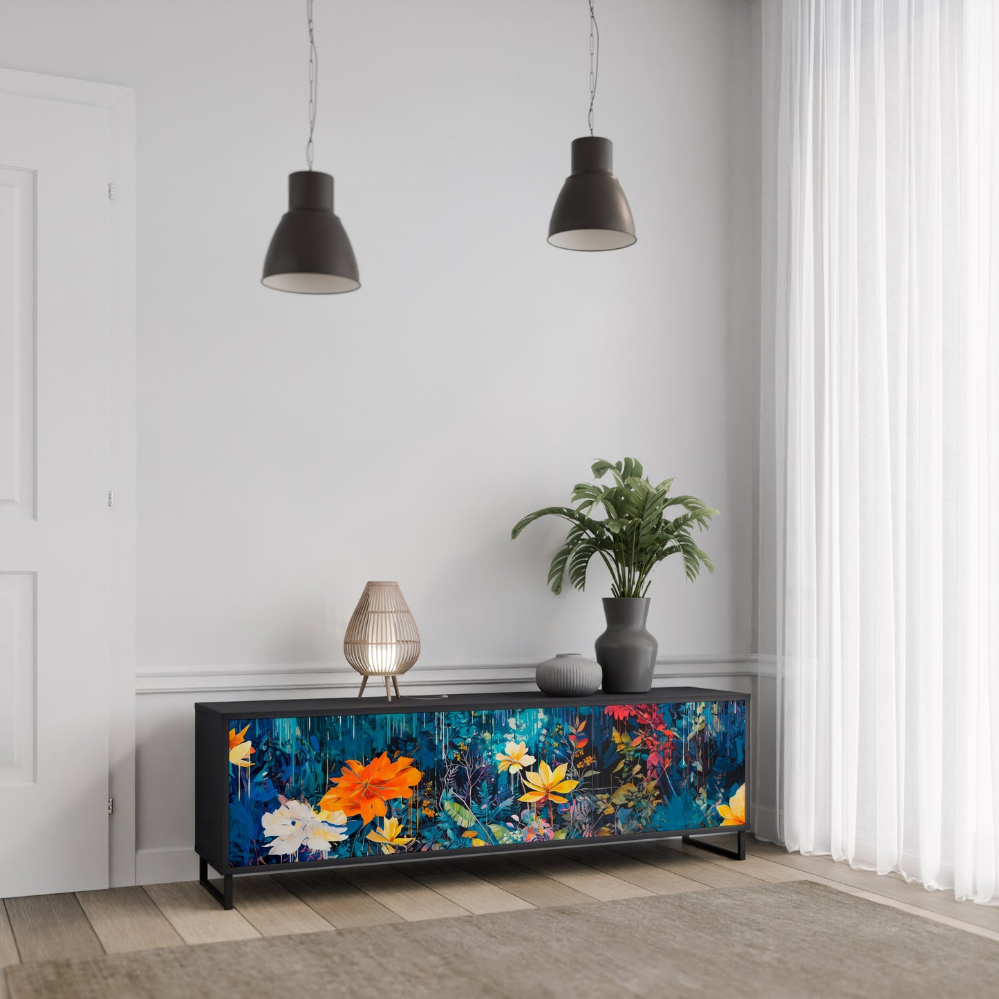 MIDNIGHT BLOSSOM Mobile TV a 3 Ante in Finitura Nera