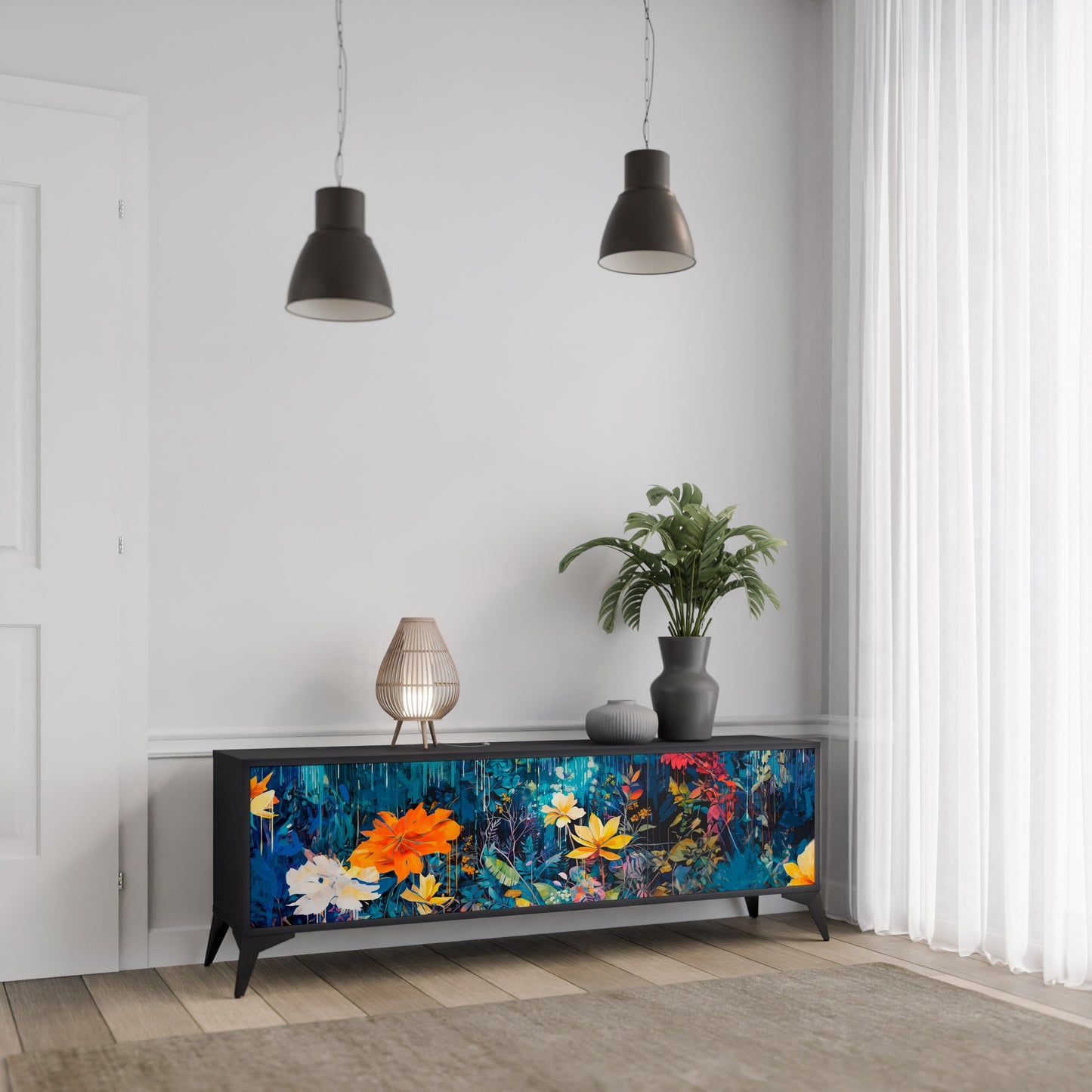 MIDNIGHT BLOSSOM Mobile TV a 3 Ante in Finitura Nera