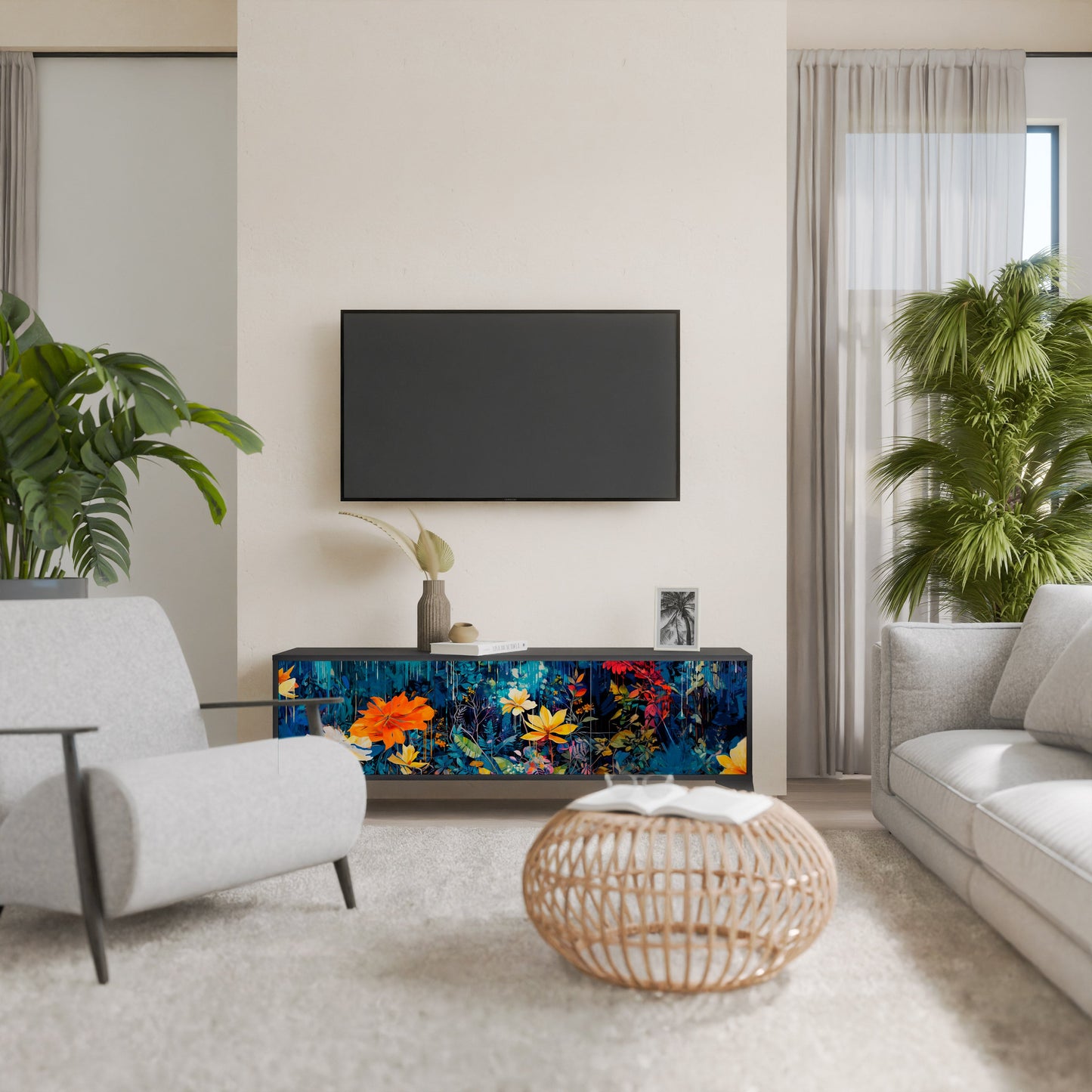 MIDNIGHT BLOSSOM Mobile TV a 3 Ante in Finitura Nera